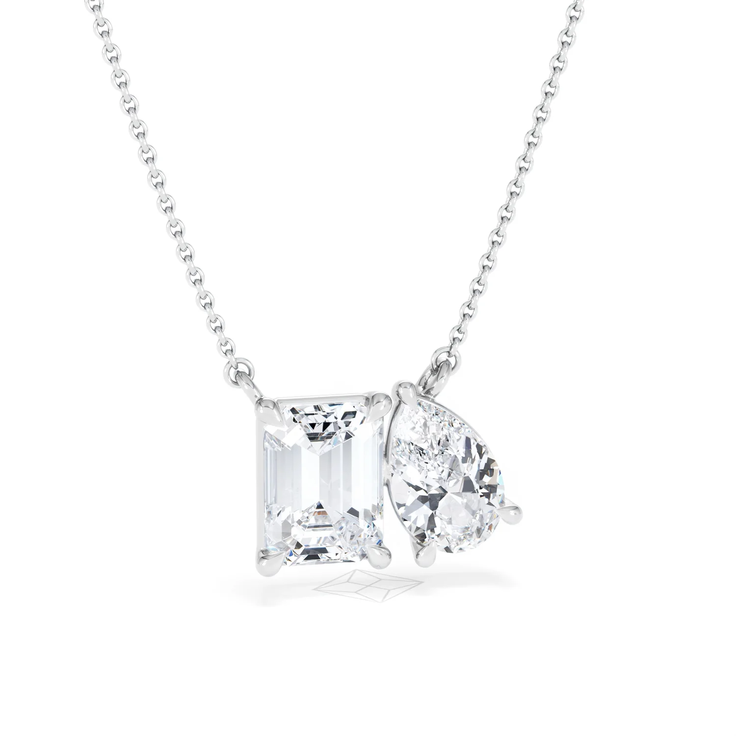Toi Et Moi 3.00ct Emerald and Pear Cut Lab Diamond 2 Stone Necklace in 18K White Gold - Image 12
