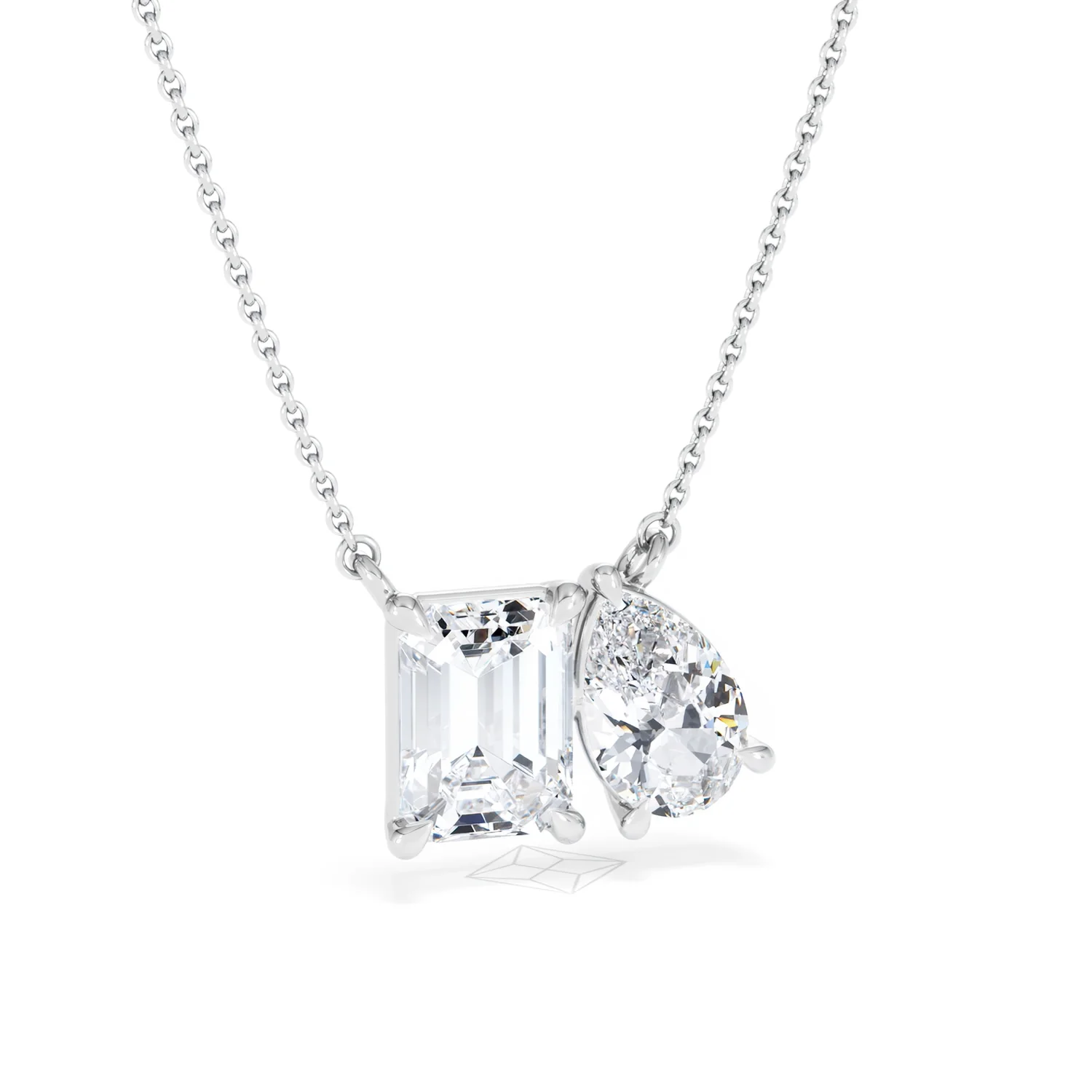 Toi Et Moi 3.00ct Emerald and Pear Cut Lab Diamond 2 Stone Necklace in 18K White Gold - Image 13