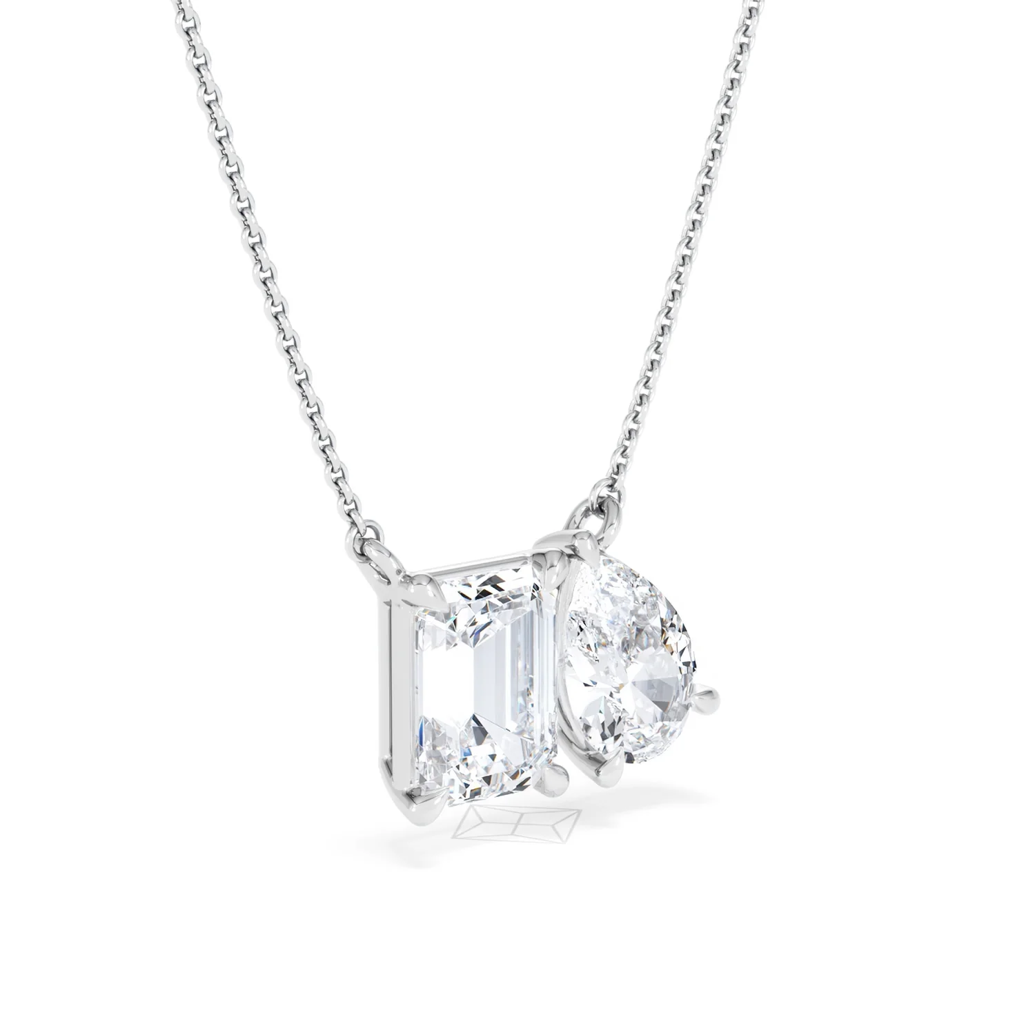 Toi Et Moi 3.00ct Emerald and Pear Cut Lab Diamond 2 Stone Necklace in 18K White Gold - Image 17