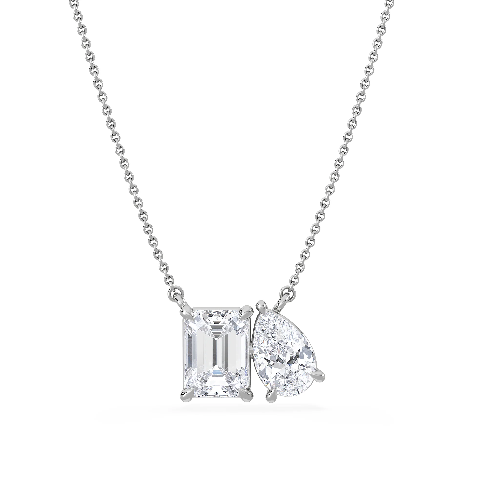 Toi Et Moi 3.00ct Emerald and Pear Cut Lab Diamond 2 Stone Necklace in 18K White Gold - Image 3