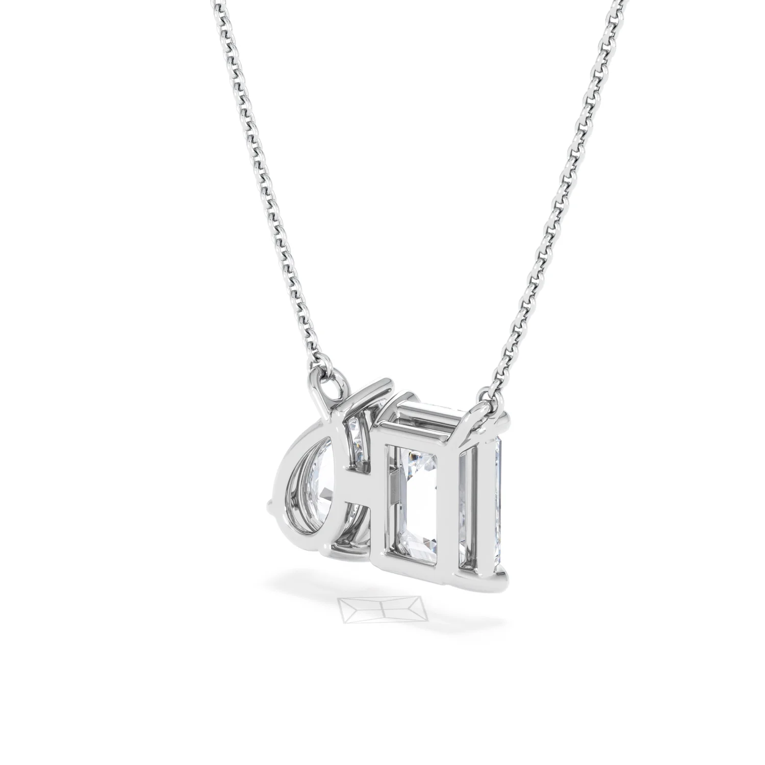 Toi Et Moi 3.00ct Emerald and Pear Cut Lab Diamond 2 Stone Necklace in 18K White Gold - Image 40