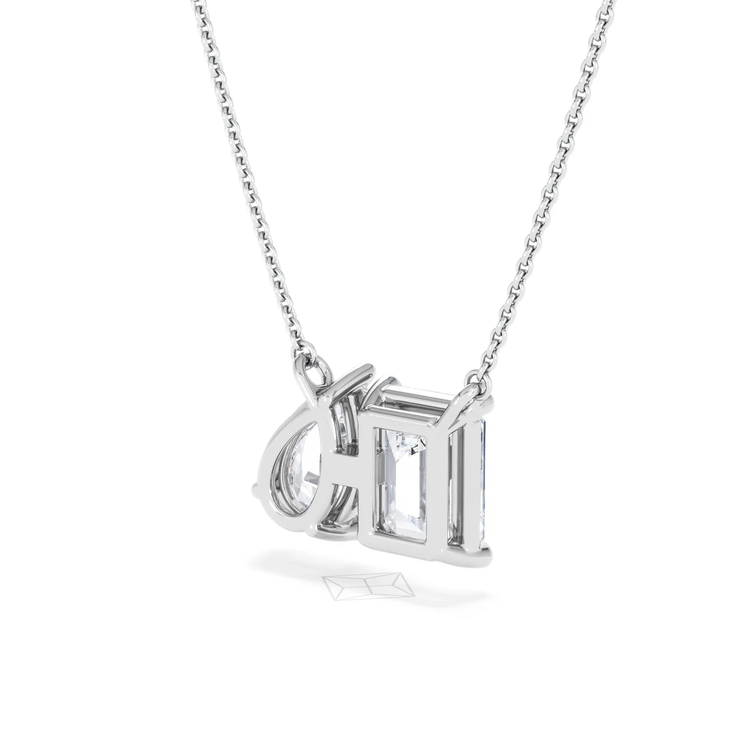 Toi Et Moi 3.00ct Emerald and Pear Cut Lab Diamond 2 Stone Necklace in 18K White Gold - Image 41