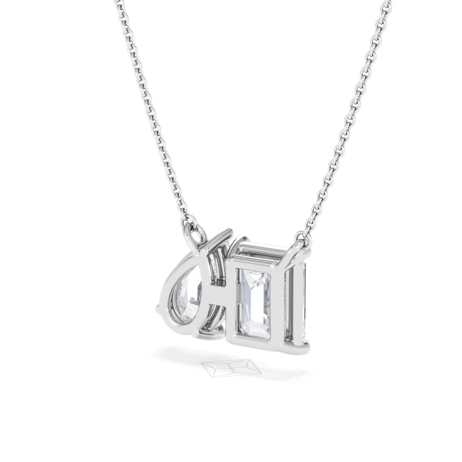 Toi Et Moi 3.00ct Emerald and Pear Cut Lab Diamond 2 Stone Necklace in 18K White Gold - Image 42