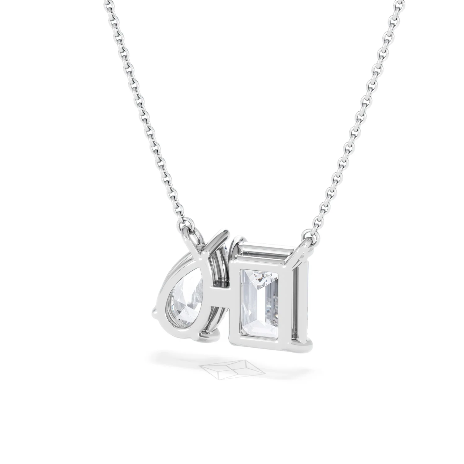 Toi Et Moi 3.00ct Emerald and Pear Cut Lab Diamond 2 Stone Necklace in 18K White Gold - Image 44