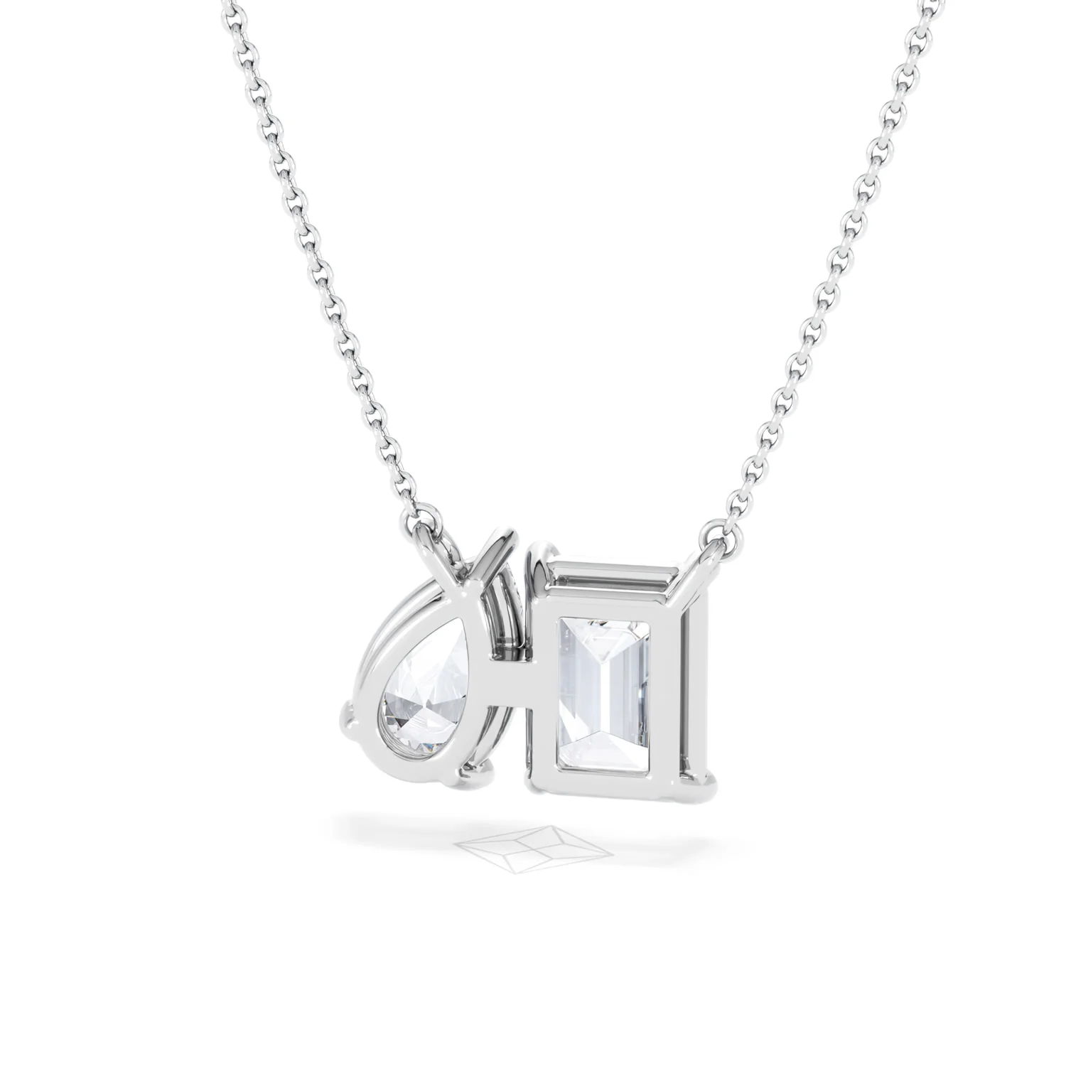 Toi Et Moi 3.00ct Emerald and Pear Cut Lab Diamond 2 Stone Necklace in 18K White Gold - Image 46