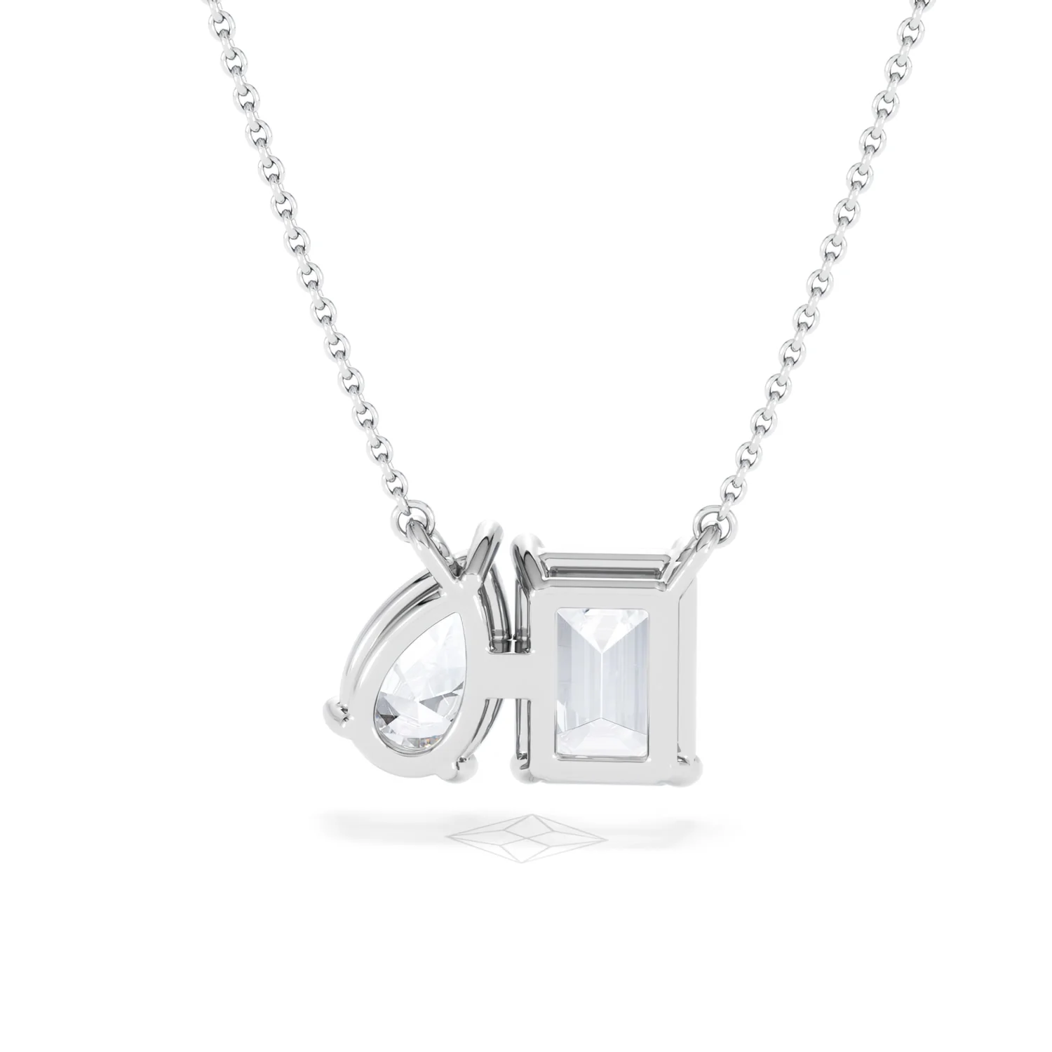Toi Et Moi 3.00ct Emerald and Pear Cut Lab Diamond 2 Stone Necklace in 18K White Gold - Image 48