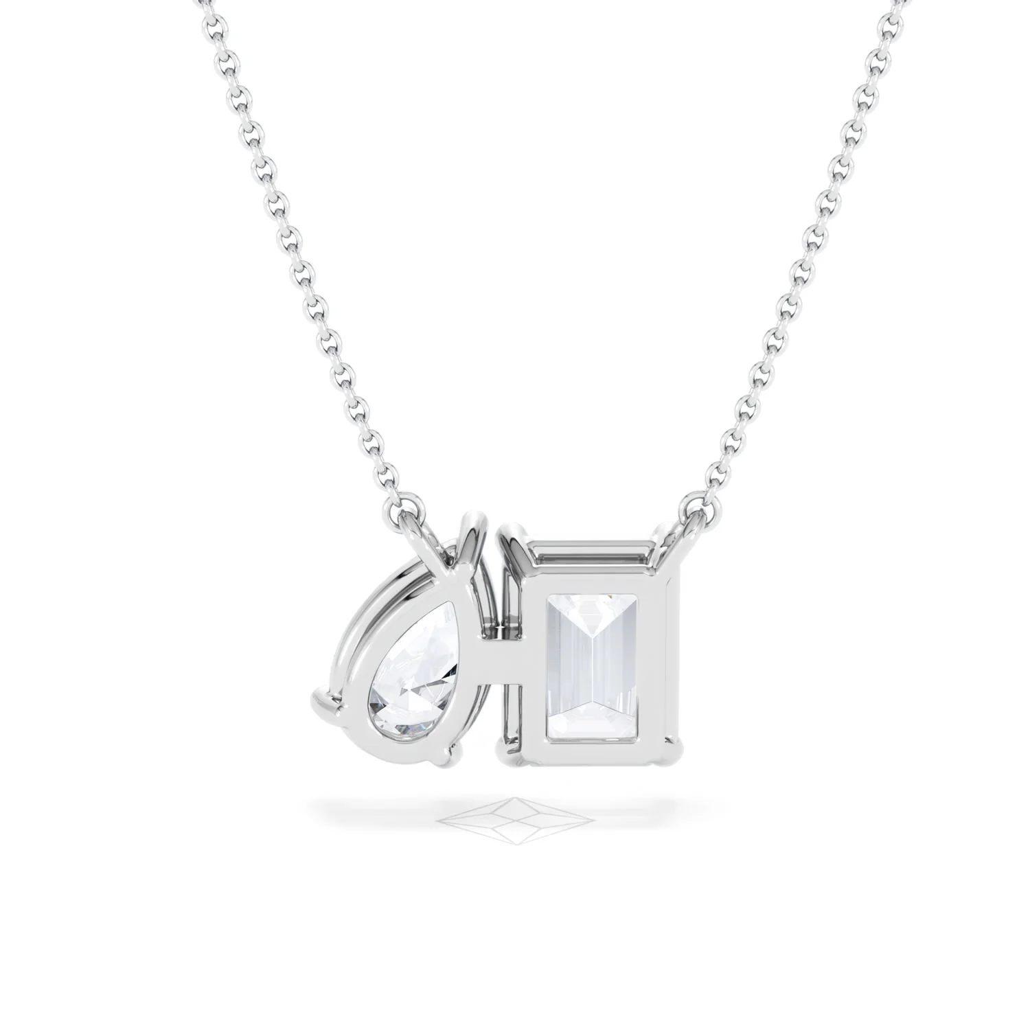 Toi Et Moi 3.00ct Emerald and Pear Cut Lab Diamond 2 Stone Necklace in 18K White Gold - Image 49
