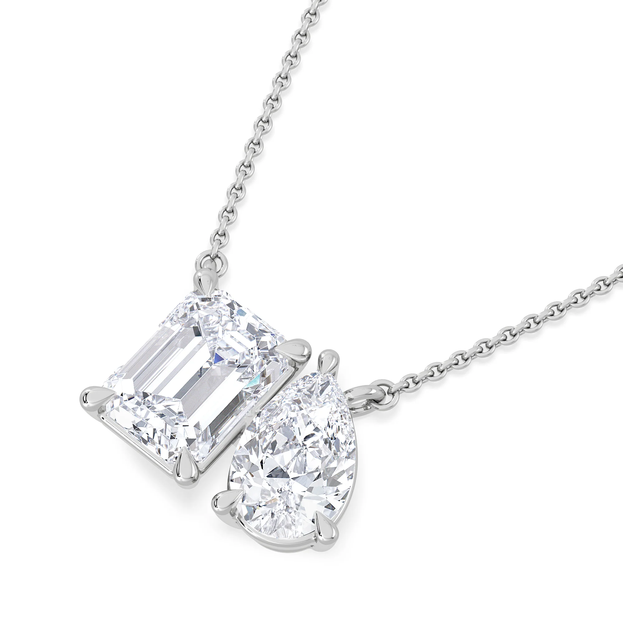 Toi Et Moi 3.00ct Emerald and Pear Cut Lab Diamond 2 Stone Necklace in 18K White Gold - Image 5
