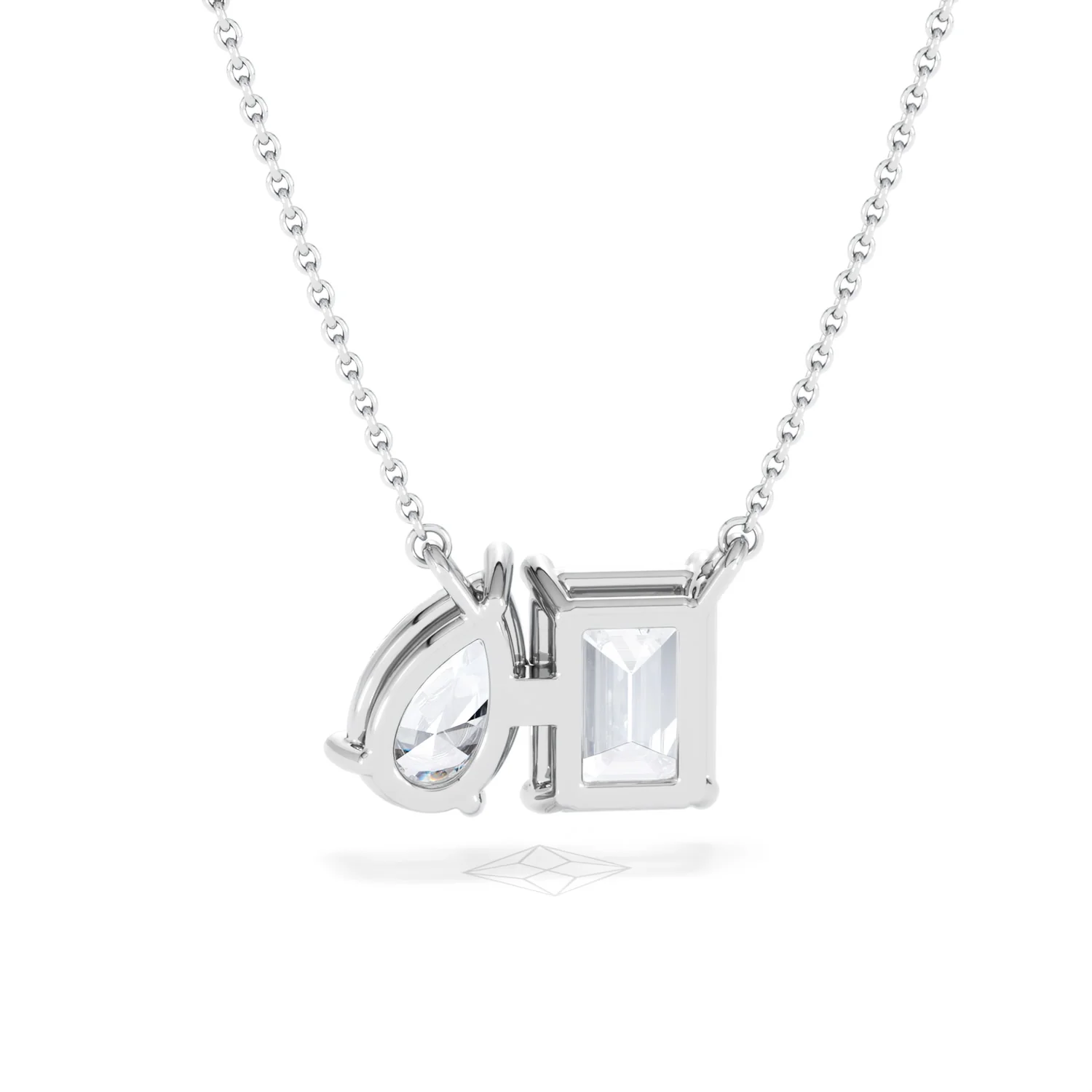 Toi Et Moi 3.00ct Emerald and Pear Cut Lab Diamond 2 Stone Necklace in 18K White Gold - Image 50