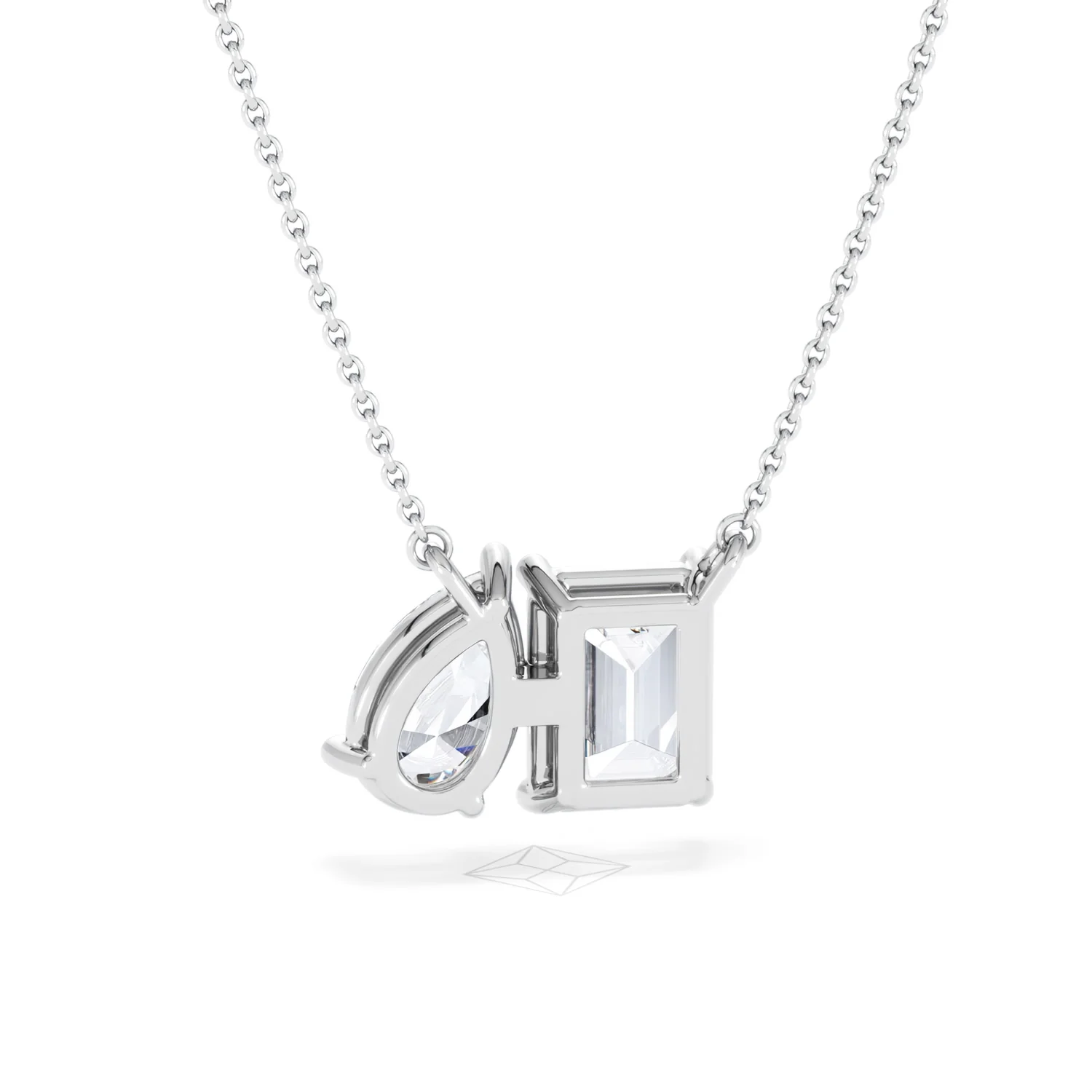 Toi Et Moi 3.00ct Emerald and Pear Cut Lab Diamond 2 Stone Necklace in 18K White Gold - Image 51