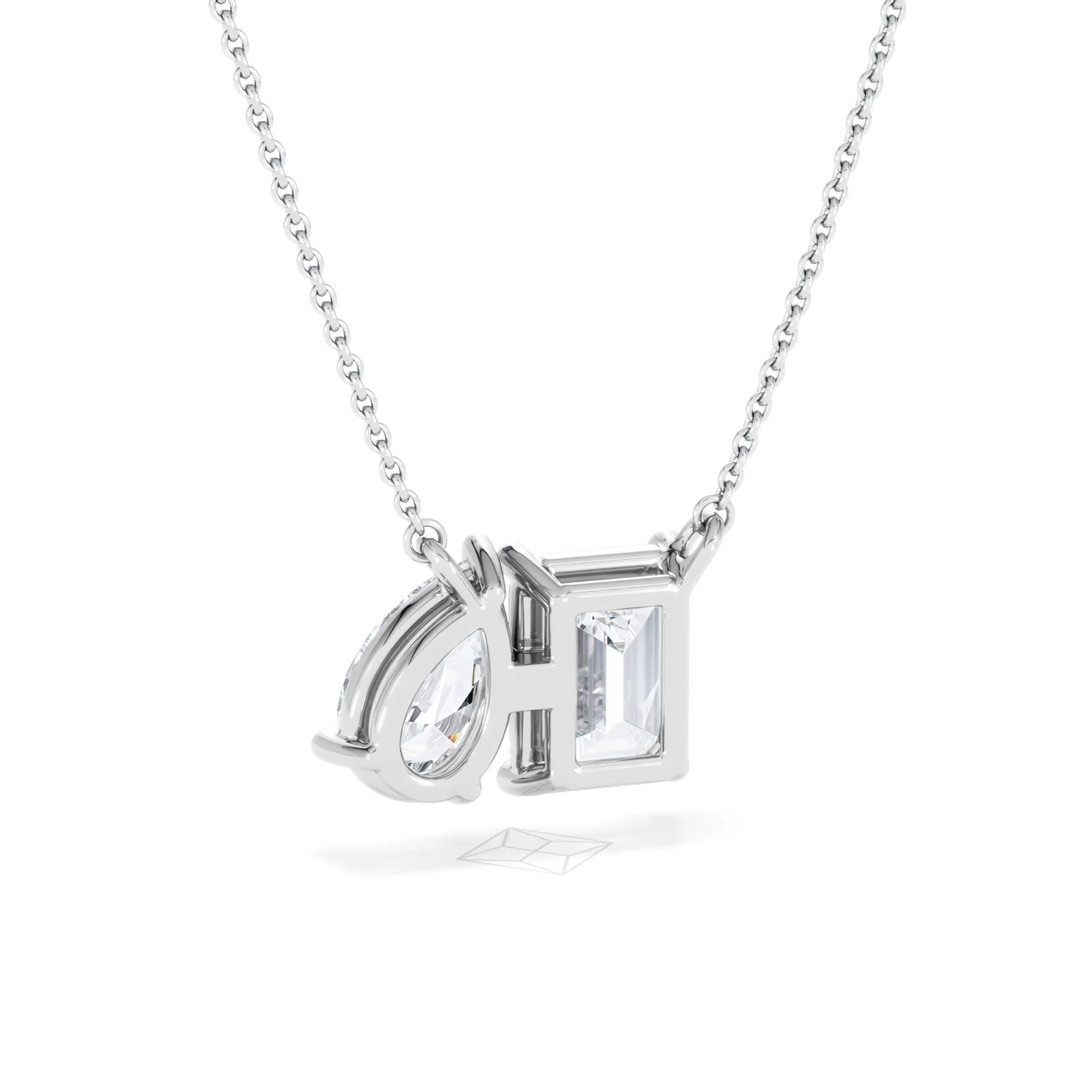 Toi Et Moi 3.00ct Emerald and Pear Cut Lab Diamond 2 Stone Necklace in 18K White Gold - Image 53