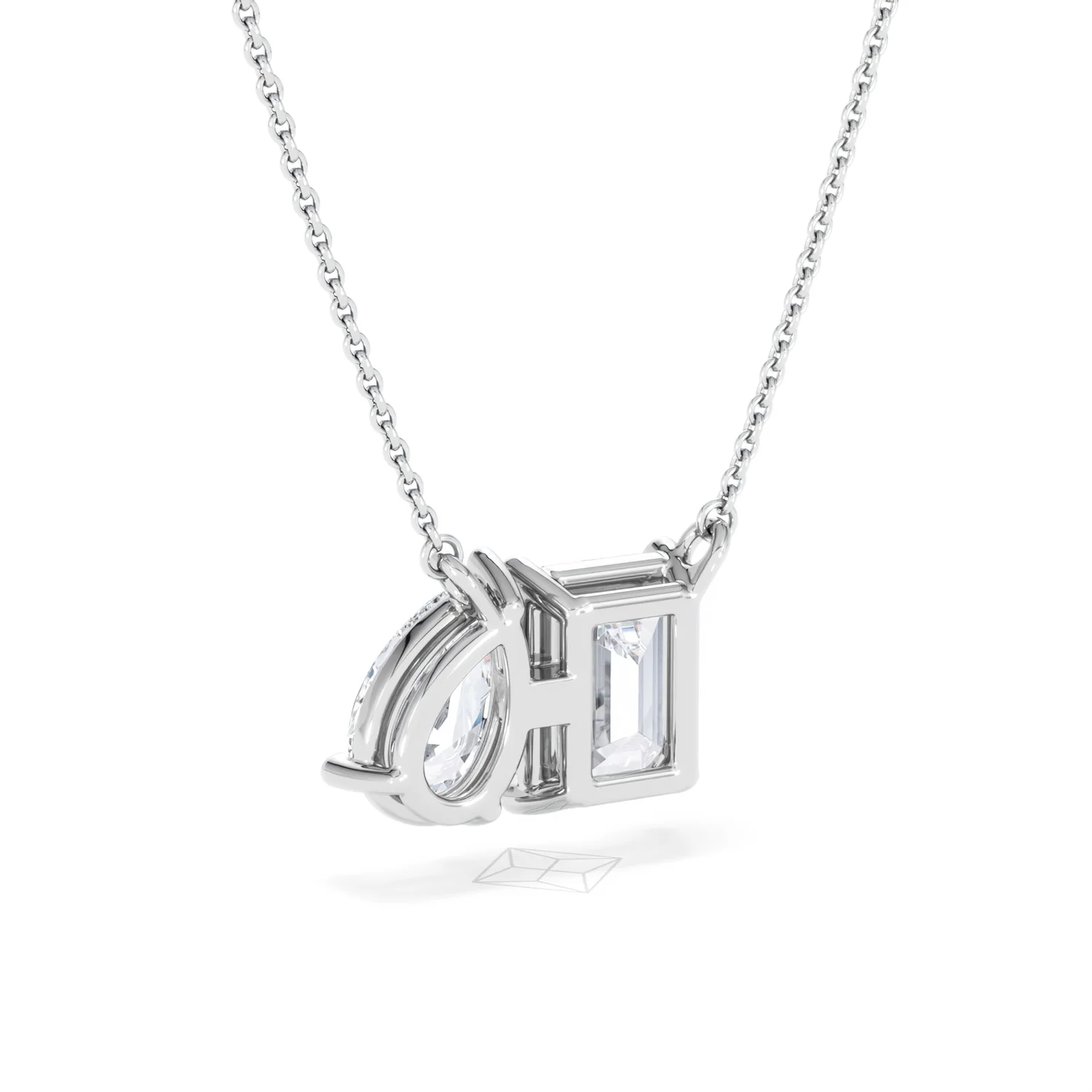 Toi Et Moi 3.00ct Emerald and Pear Cut Lab Diamond 2 Stone Necklace in 18K White Gold - Image 55