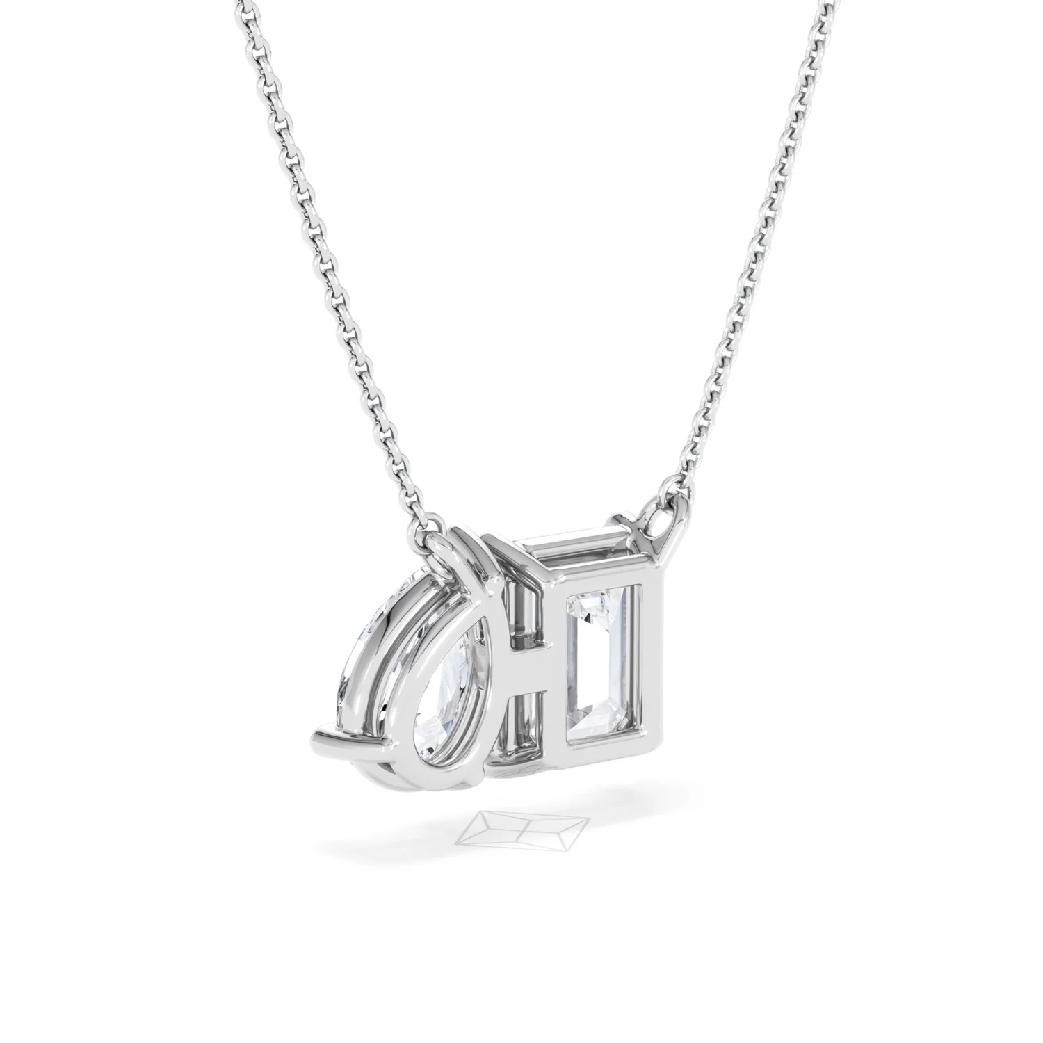 Toi Et Moi 3.00ct Emerald and Pear Cut Lab Diamond 2 Stone Necklace in 18K White Gold - Image 56