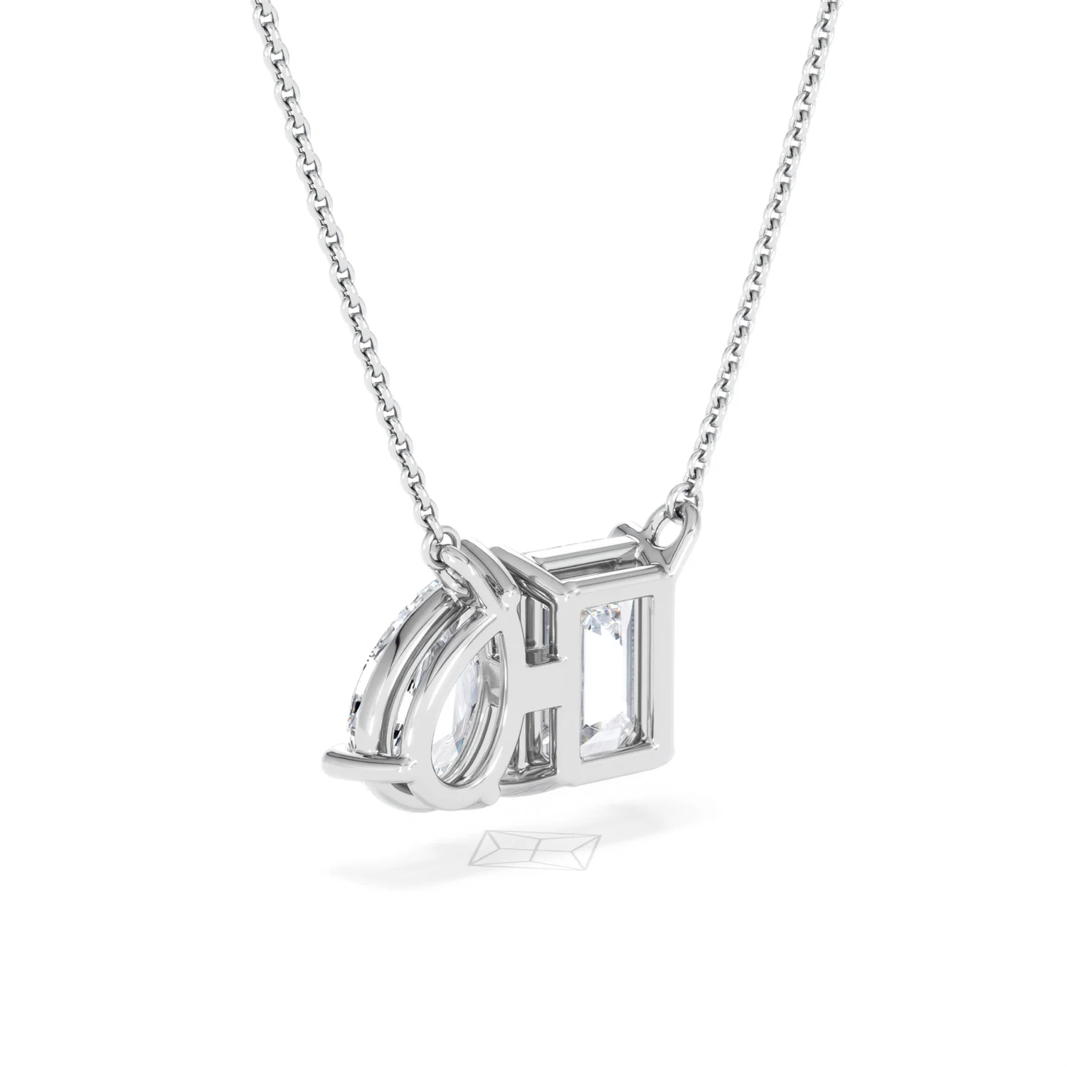 Toi Et Moi 3.00ct Emerald and Pear Cut Lab Diamond 2 Stone Necklace in 18K White Gold - Image 57