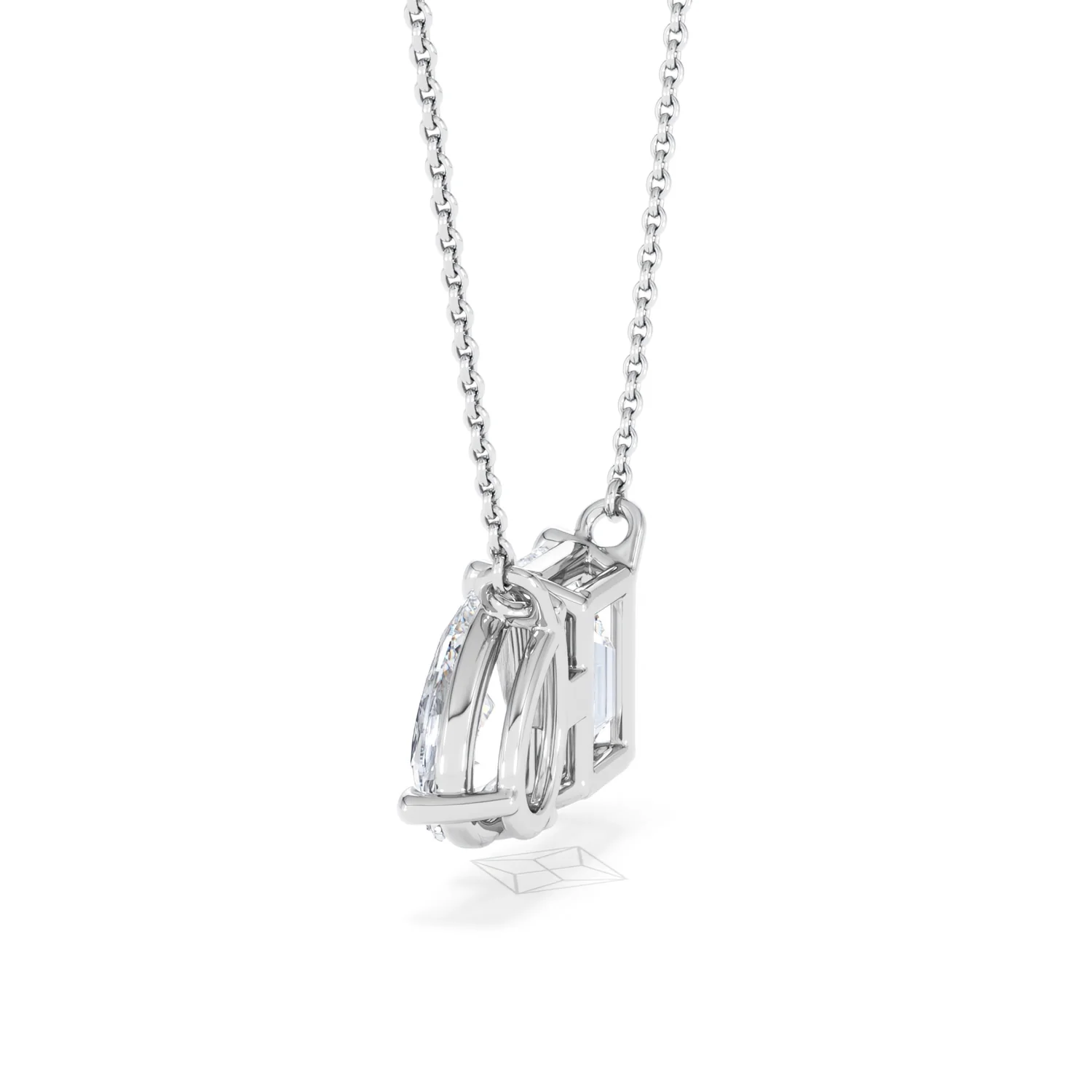 Toi Et Moi 3.00ct Emerald and Pear Cut Lab Diamond 2 Stone Necklace in 18K White Gold - Image 64