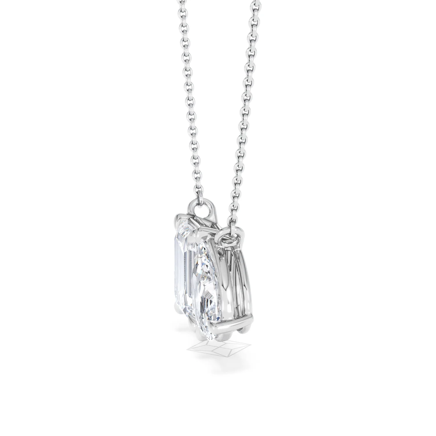 Toi Et Moi 3.00ct Emerald and Pear Cut Lab Diamond 2 Stone Necklace in 18K White Gold - Image 72