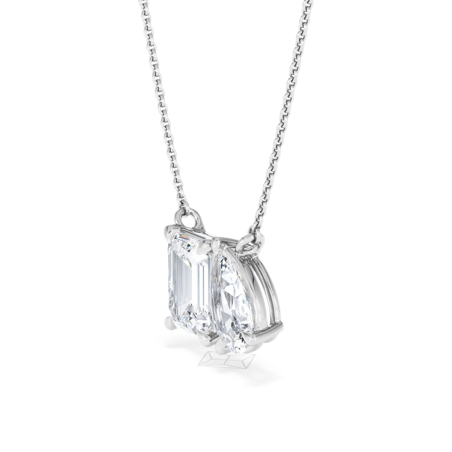 Toi Et Moi 3.00ct Emerald and Pear Cut Lab Diamond 2 Stone Necklace in 18K White Gold - Image 76