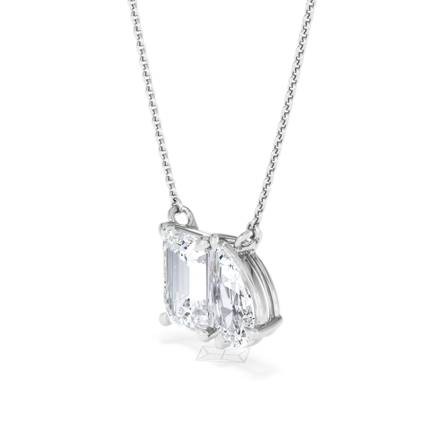 Toi Et Moi 3.00ct Emerald and Pear Cut Lab Diamond 2 Stone Necklace in 18K White Gold - Image 77
