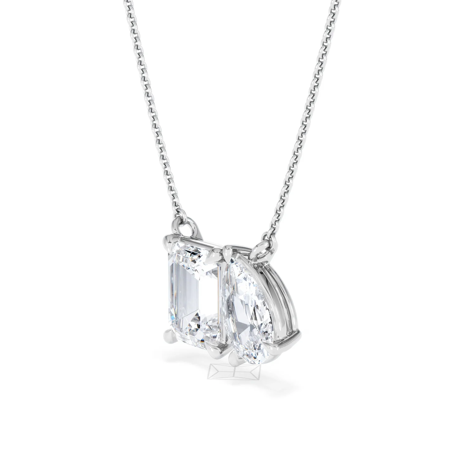 Toi Et Moi 3.00ct Emerald and Pear Cut Lab Diamond 2 Stone Necklace in 18K White Gold - Image 78