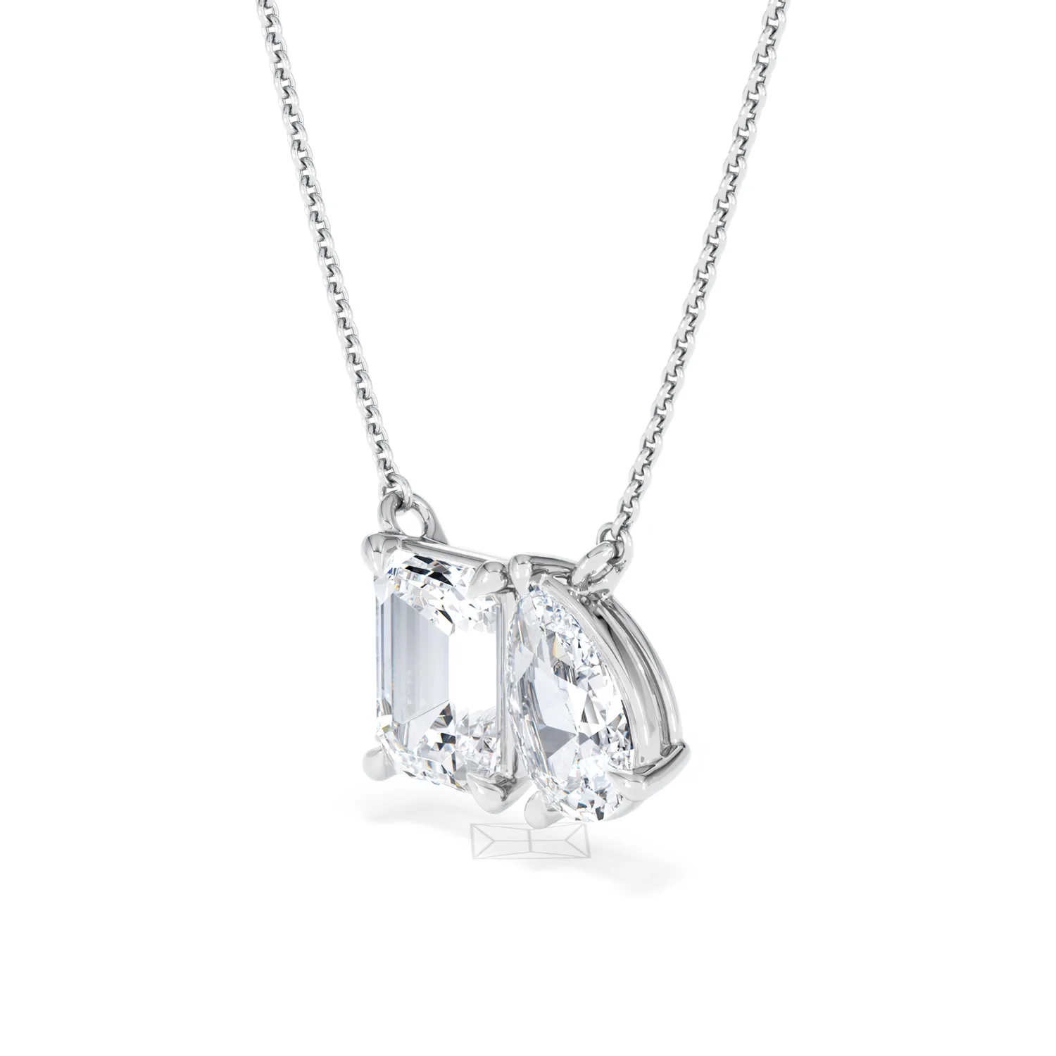 Toi Et Moi 3.00ct Emerald and Pear Cut Lab Diamond 2 Stone Necklace in 18K White Gold - Image 79
