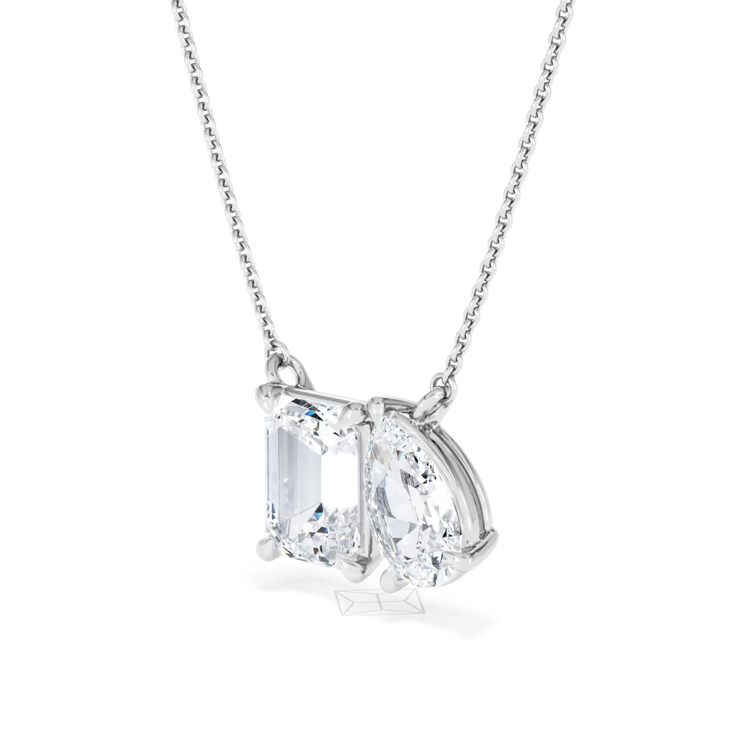 Toi Et Moi 3.00ct Emerald and Pear Cut Lab Diamond 2 Stone Necklace in 18K White Gold - Image 80