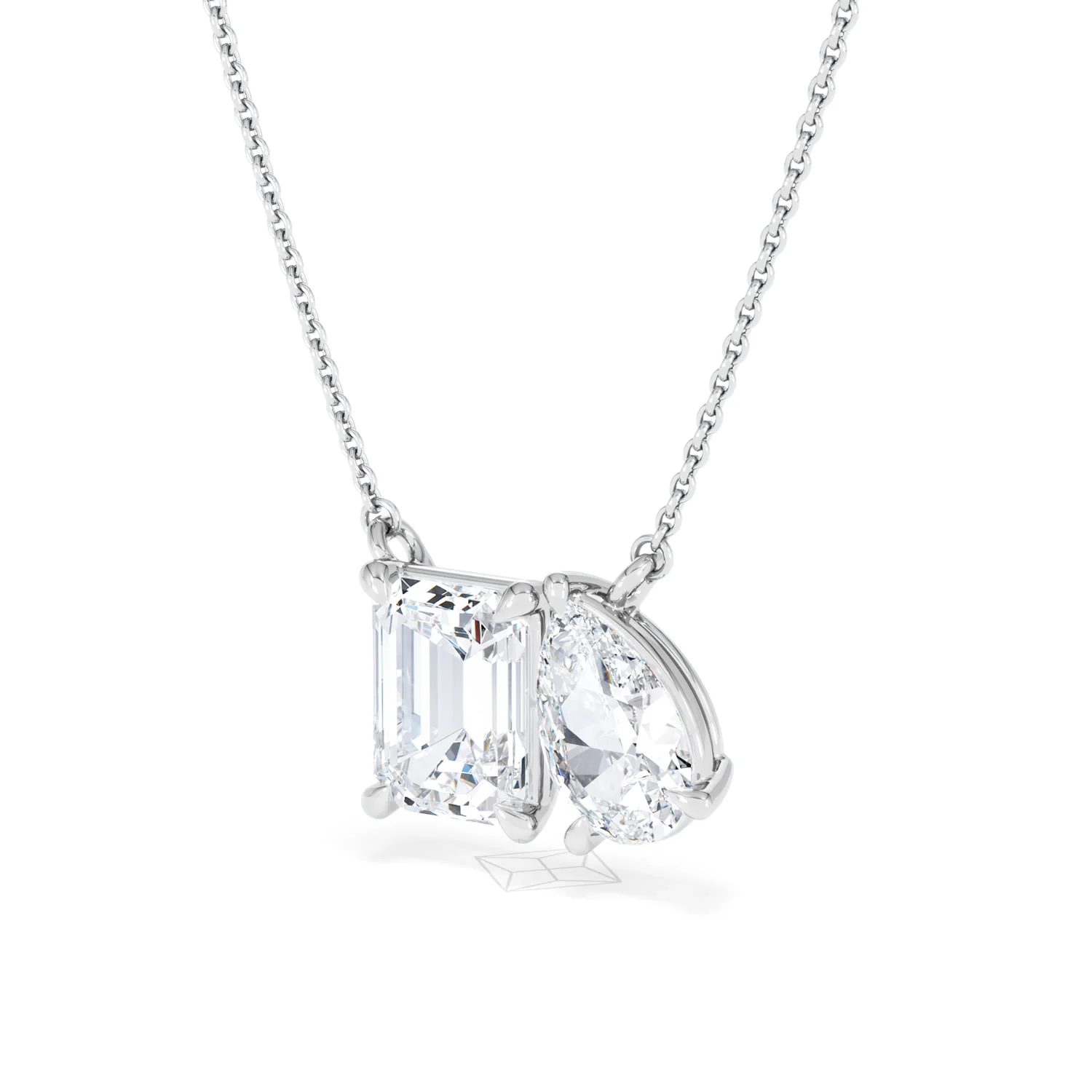 Toi Et Moi 3.00ct Emerald and Pear Cut Lab Diamond 2 Stone Necklace in 18K White Gold - Image 82