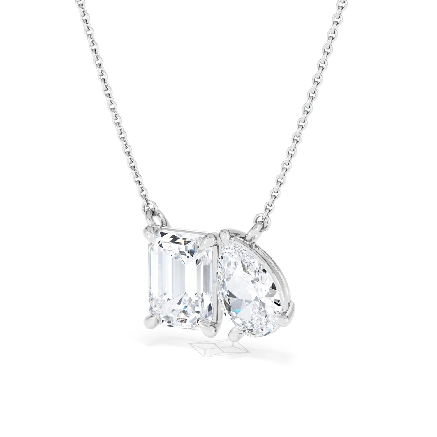 Toi Et Moi 3.00ct Emerald and Pear Cut Lab Diamond 2 Stone Necklace in 18K White Gold - Image 83