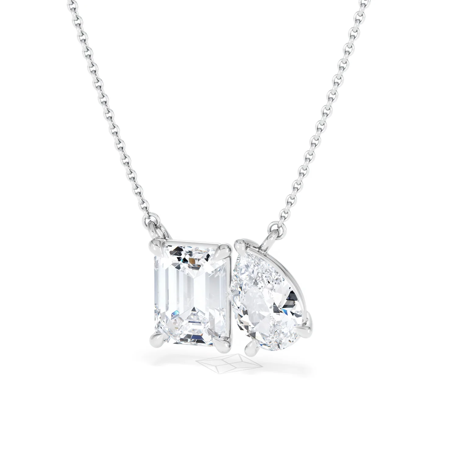 Toi Et Moi 3.00ct Emerald and Pear Cut Lab Diamond 2 Stone Necklace in 18K White Gold - Image 85