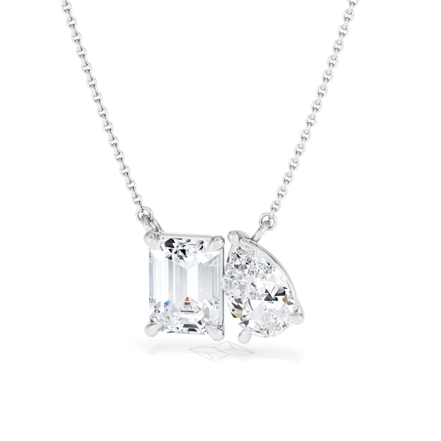 Toi Et Moi 3.00ct Emerald and Pear Cut Lab Diamond 2 Stone Necklace in 18K White Gold - Image 86