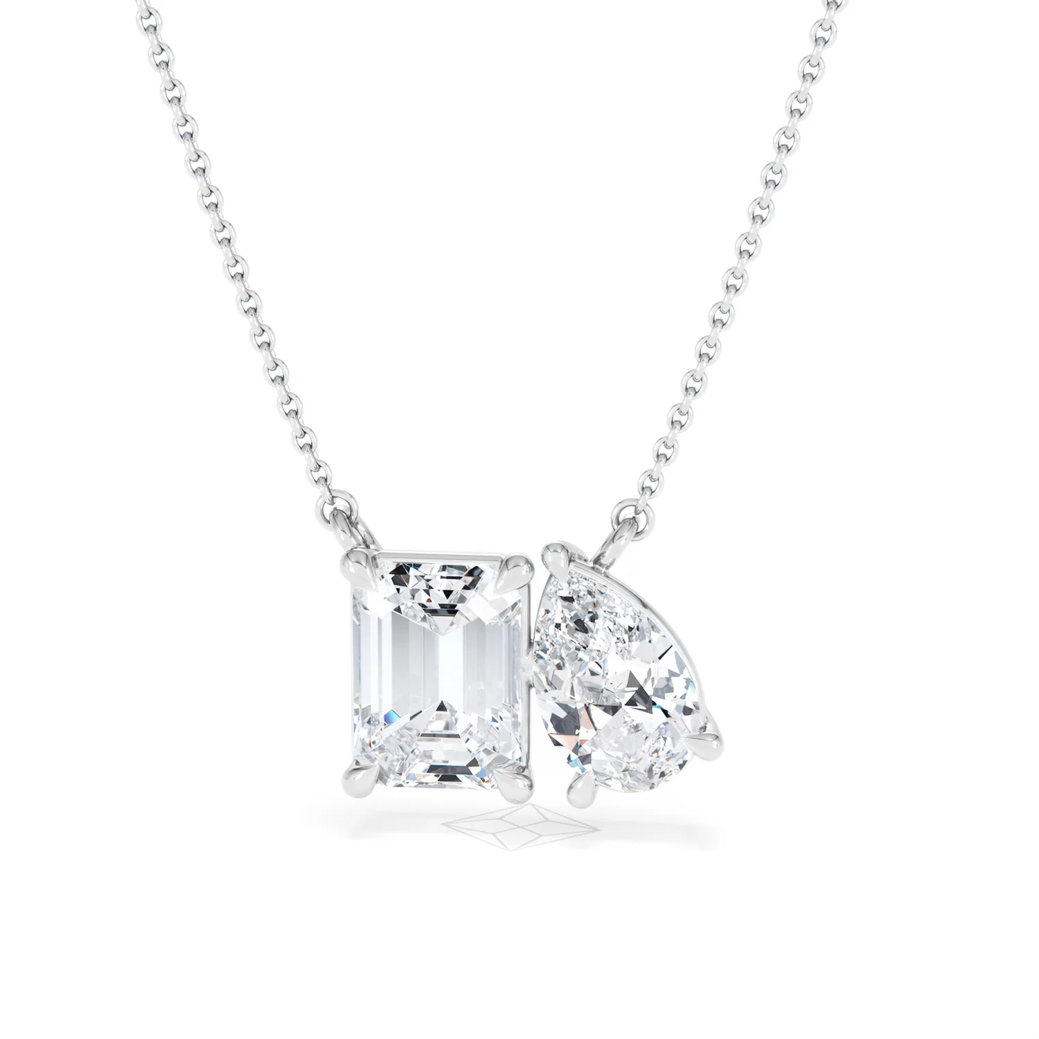 Toi Et Moi 3.00ct Emerald and Pear Cut Lab Diamond 2 Stone Necklace in 18K White Gold - Image 87