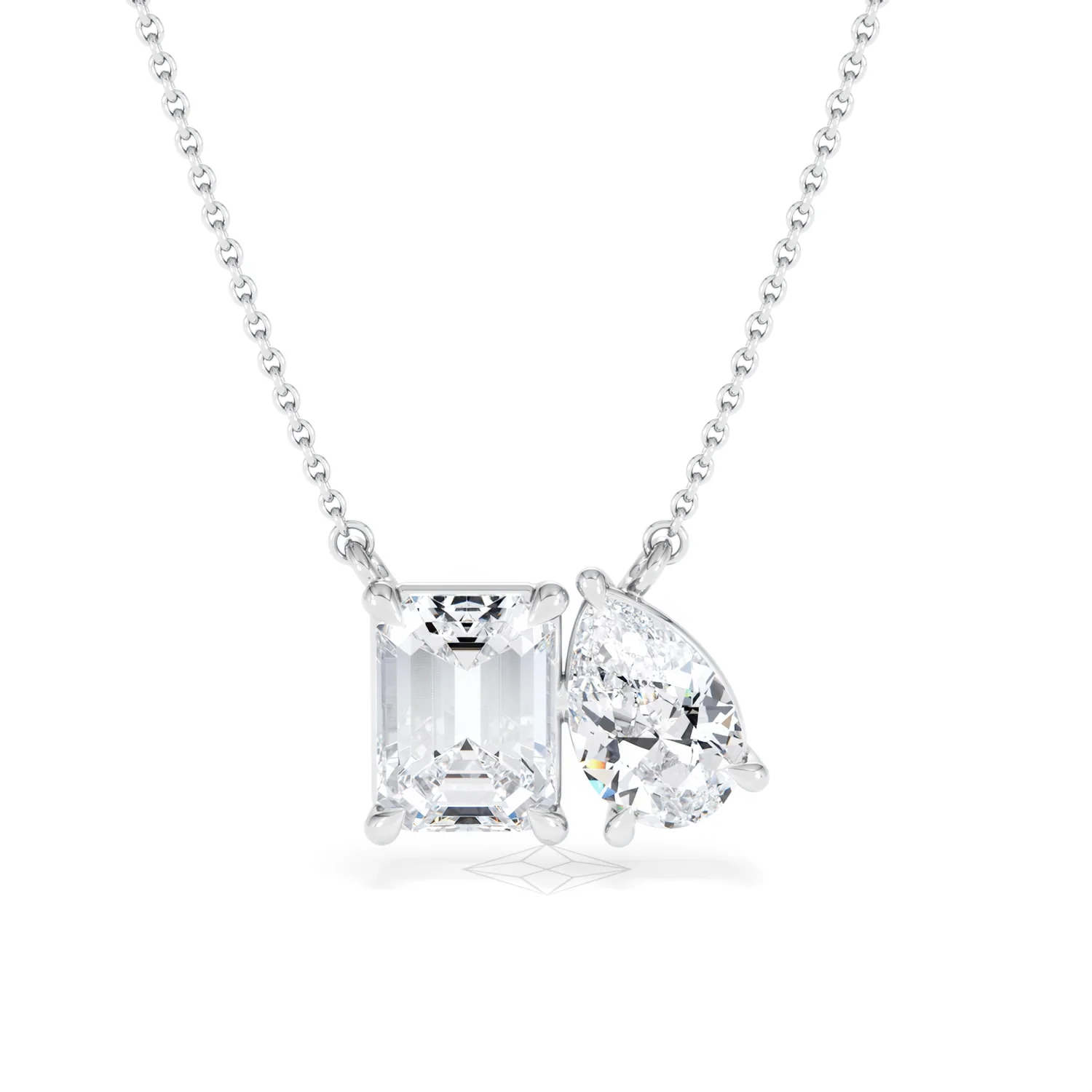 Toi Et Moi 3.00ct Emerald and Pear Cut Lab Diamond 2 Stone Necklace in 18K White Gold - Image 9