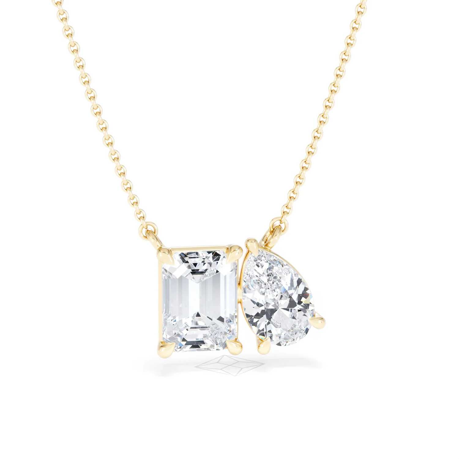 Toi Et Moi 3.00ct Emerald and Pear Cut Lab Diamond 2 Stone Necklace in 18K Yellow Gold - Image 11