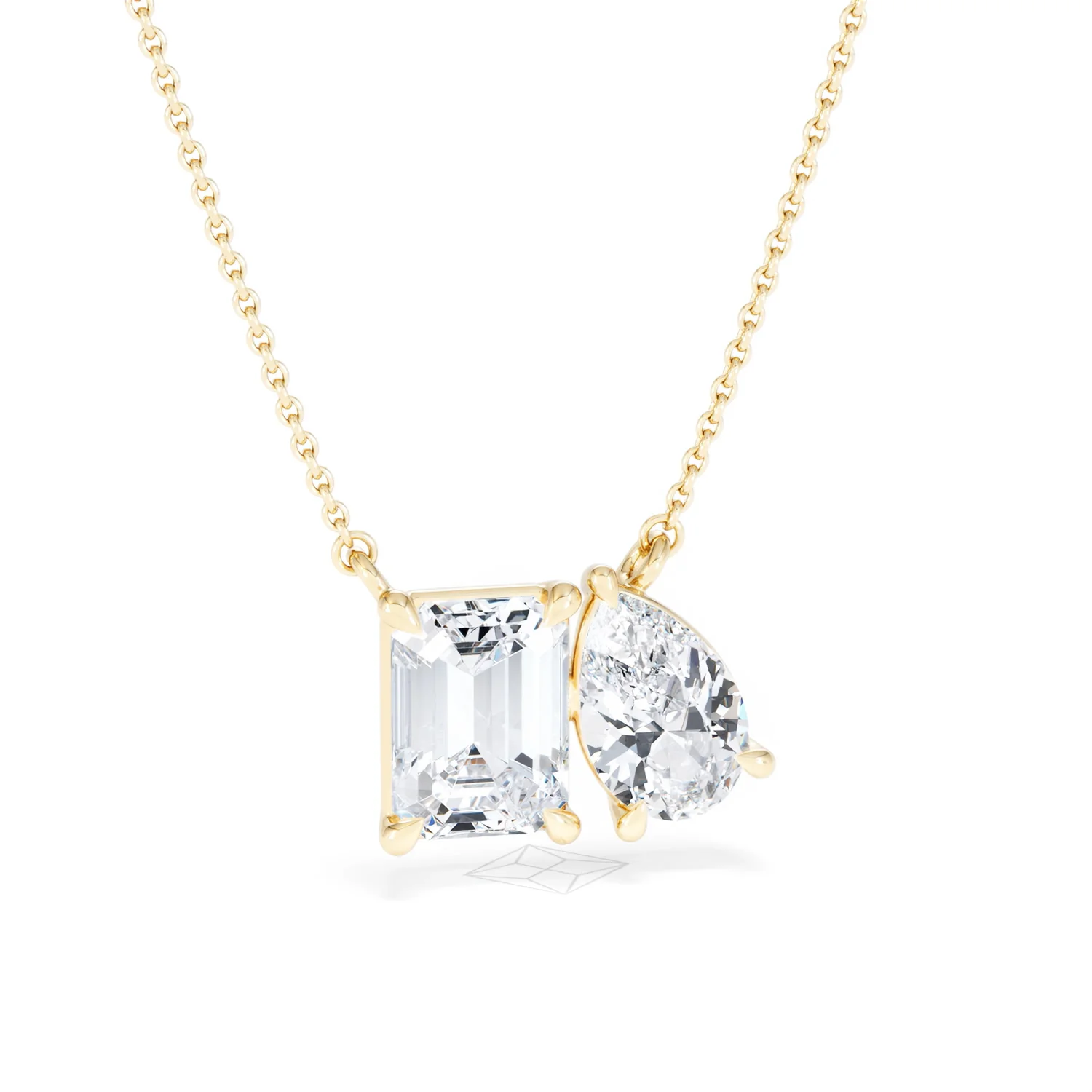 Toi Et Moi 3.00ct Emerald and Pear Cut Lab Diamond 2 Stone Necklace in 18K Yellow Gold - Image 12