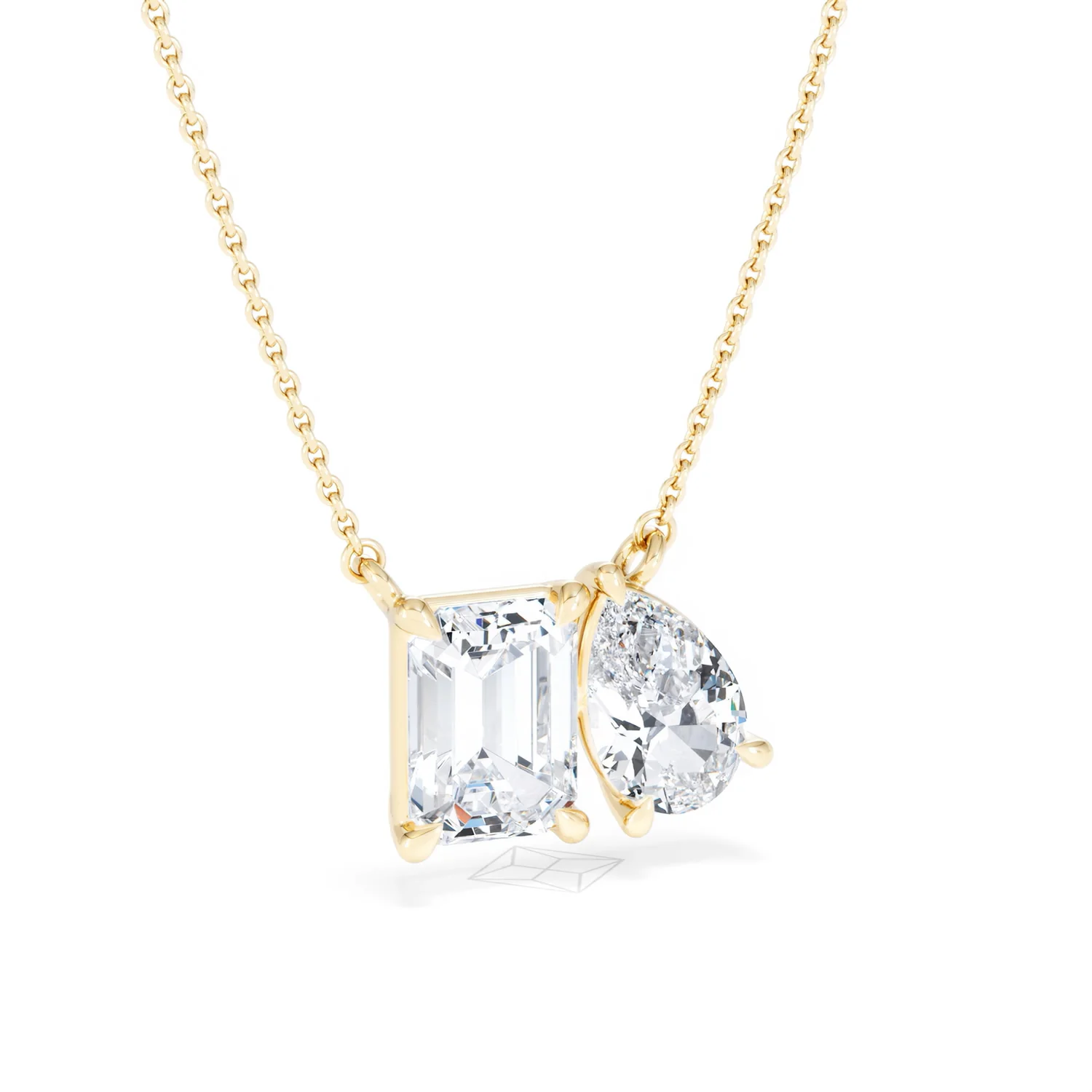 Toi Et Moi 3.00ct Emerald and Pear Cut Lab Diamond 2 Stone Necklace in 18K Yellow Gold - Image 14