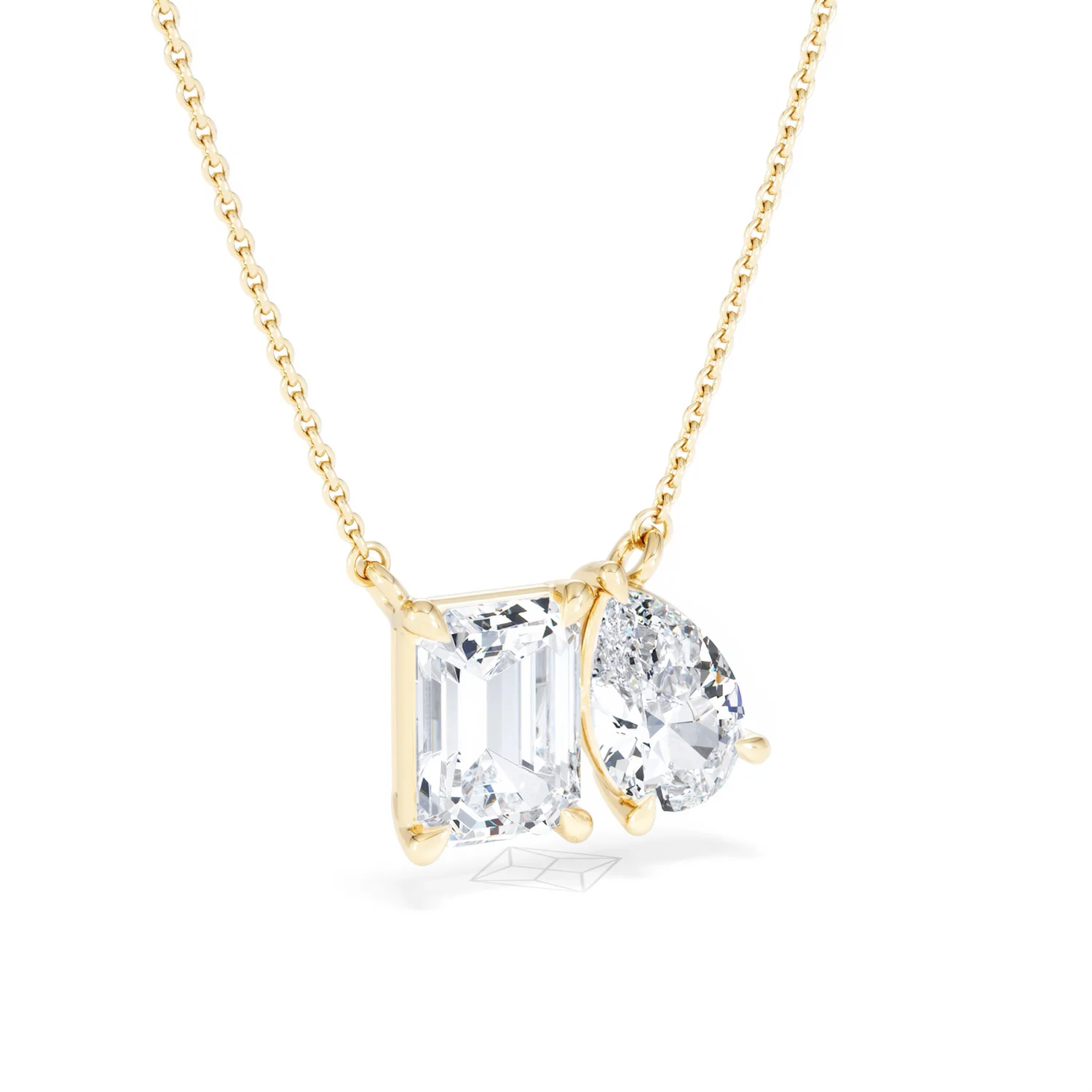 Toi Et Moi 3.00ct Emerald and Pear Cut Lab Diamond 2 Stone Necklace in 18K Yellow Gold - Image 15