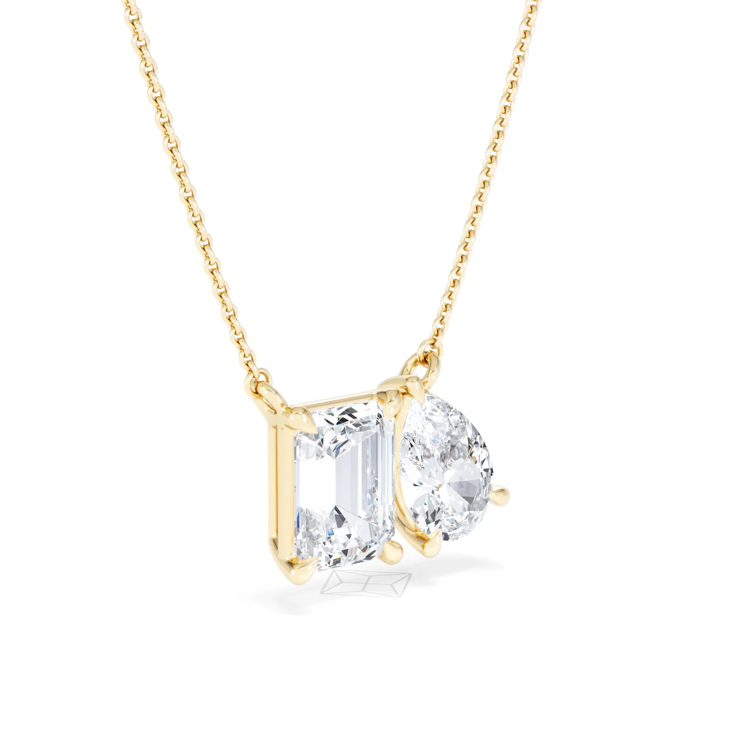 Toi Et Moi 3.00ct Emerald and Pear Cut Lab Diamond 2 Stone Necklace in 18K Yellow Gold - Image 17
