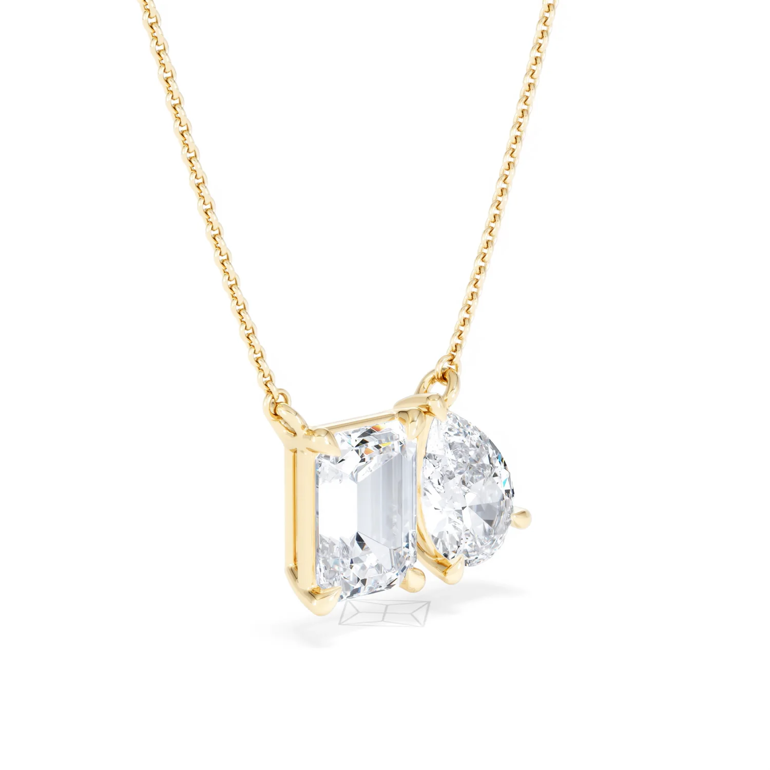 Toi Et Moi 3.00ct Emerald and Pear Cut Lab Diamond 2 Stone Necklace in 18K Yellow Gold - Image 18