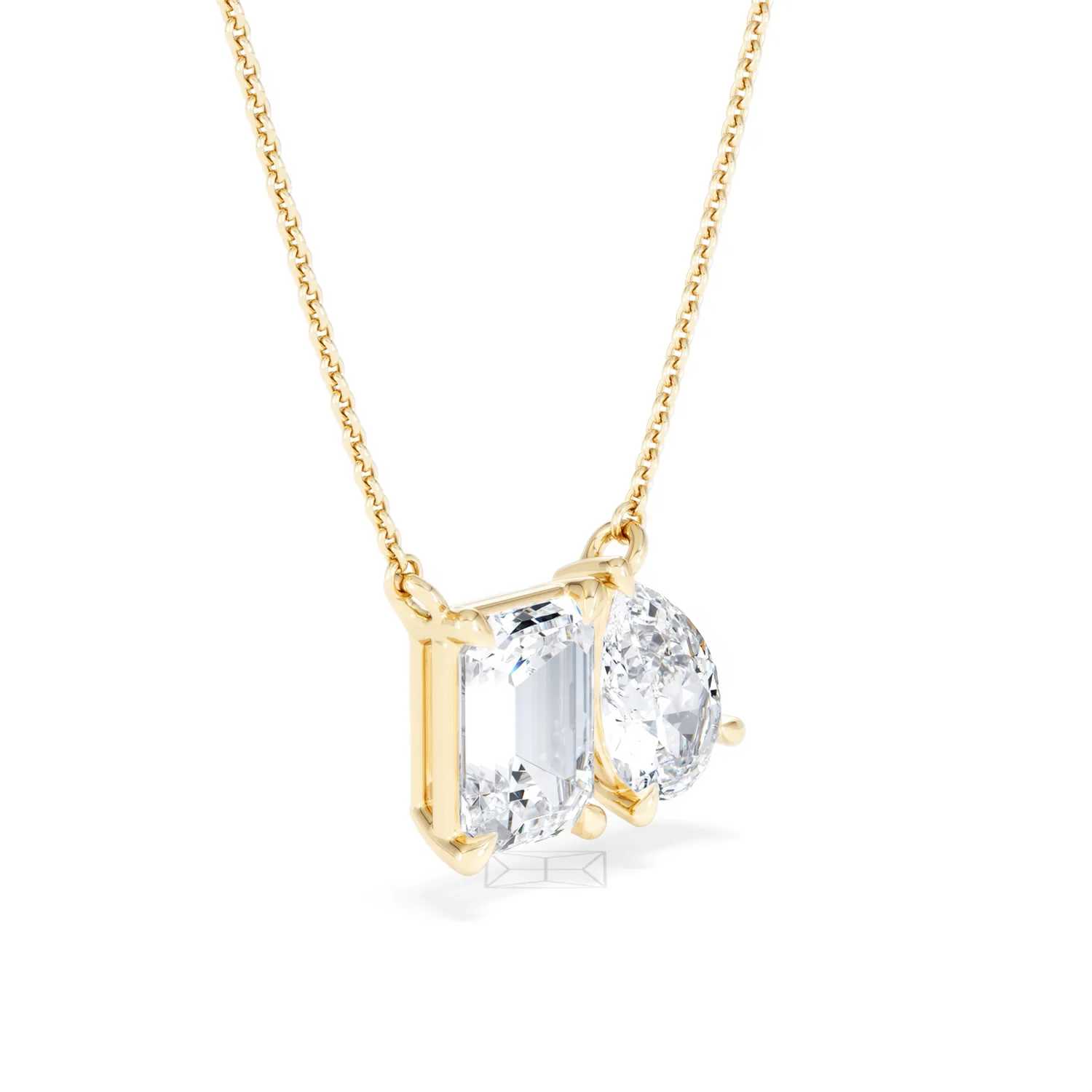 Toi Et Moi 3.00ct Emerald and Pear Cut Lab Diamond 2 Stone Necklace in 18K Yellow Gold - Image 19