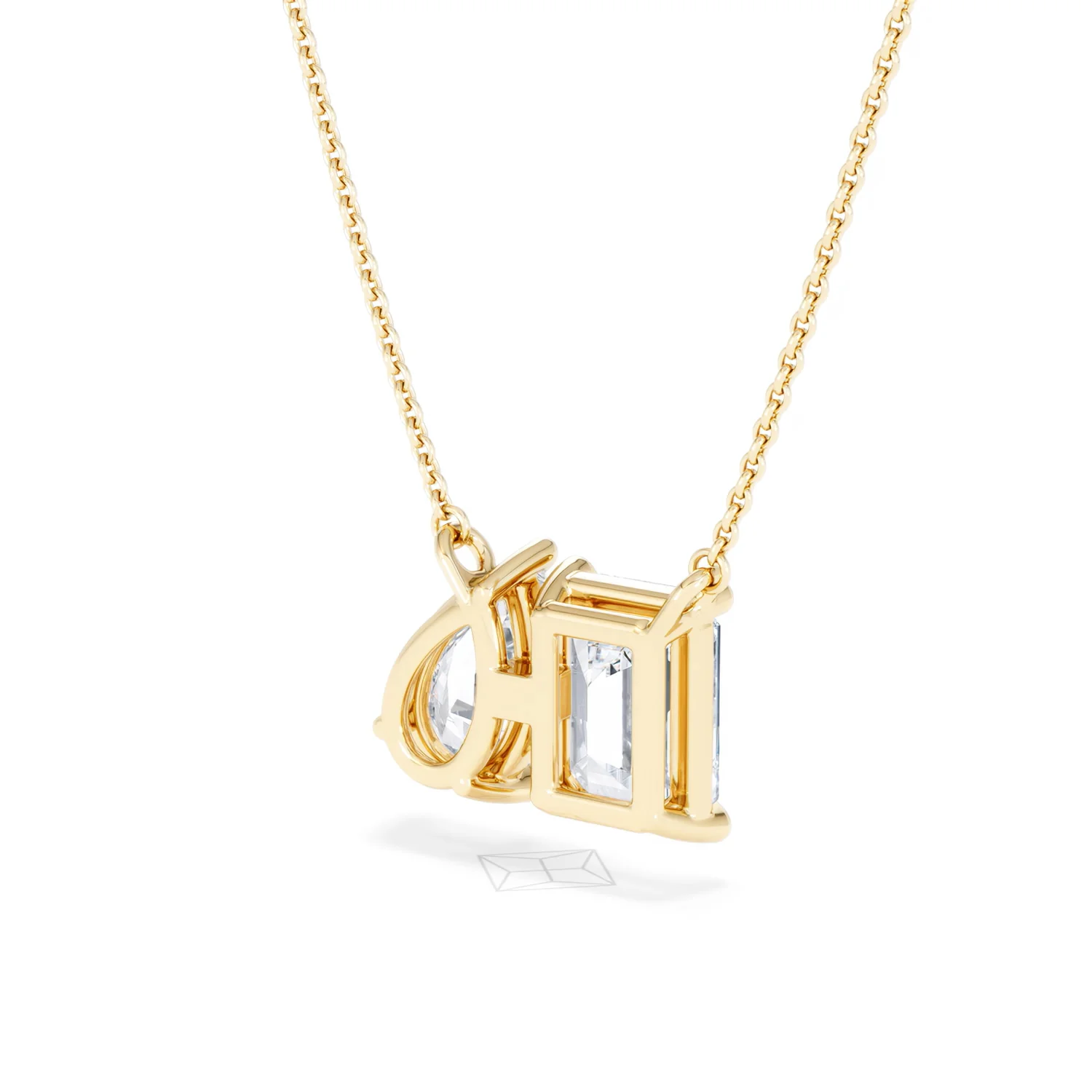 Toi Et Moi 3.00ct Emerald and Pear Cut Lab Diamond 2 Stone Necklace in 18K Yellow Gold - Image 41