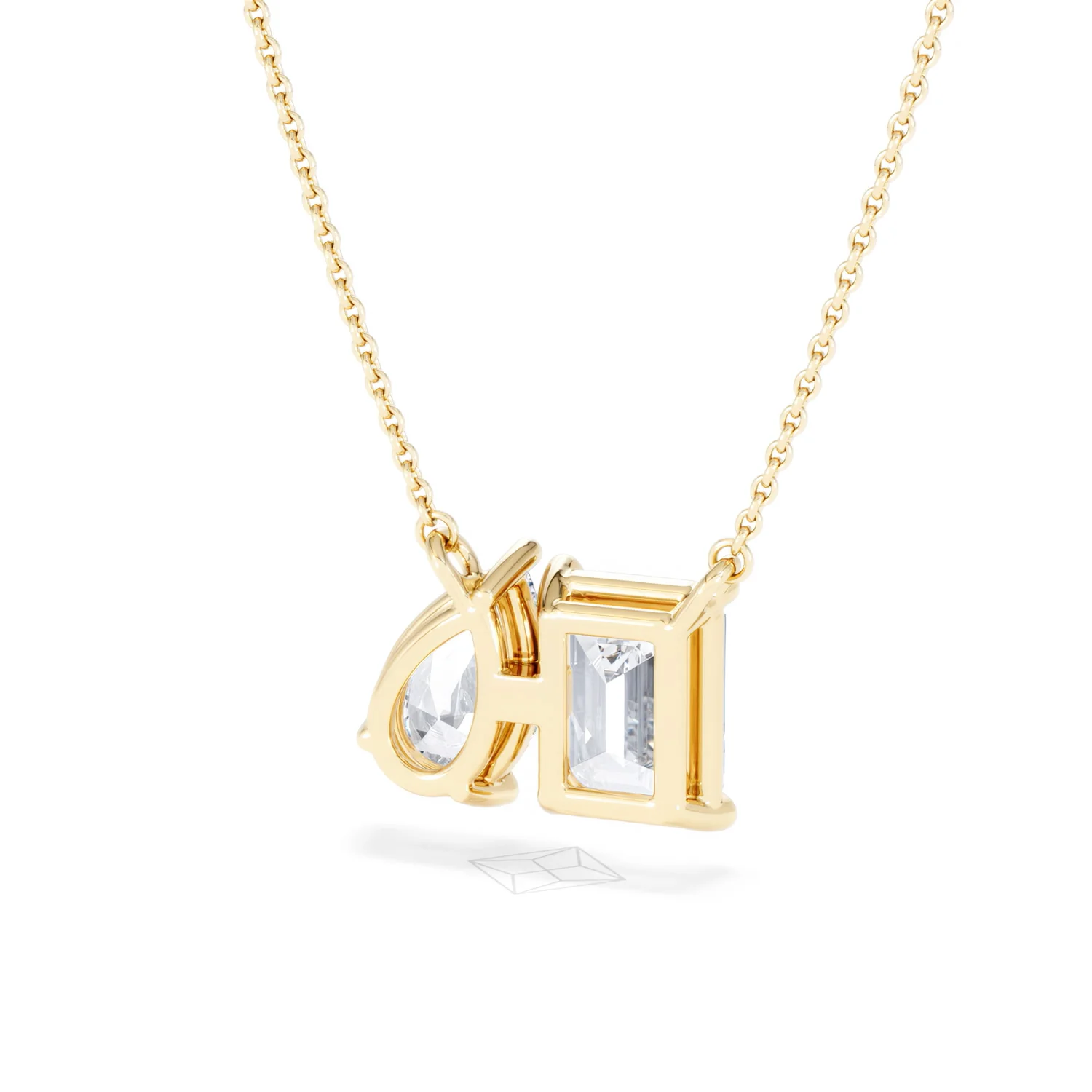 Toi Et Moi 3.00ct Emerald and Pear Cut Lab Diamond 2 Stone Necklace in 18K Yellow Gold - Image 44