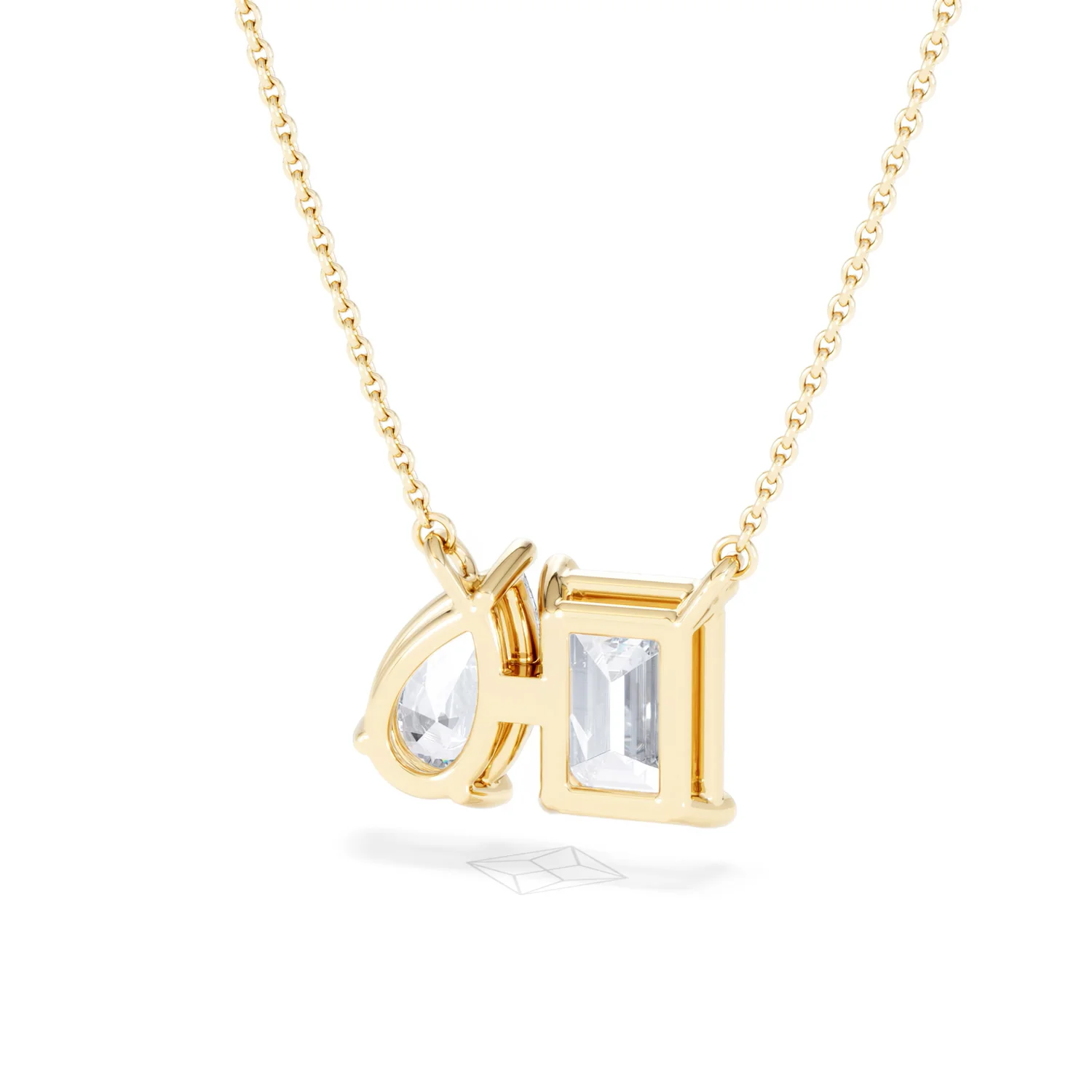 Toi Et Moi 3.00ct Emerald and Pear Cut Lab Diamond 2 Stone Necklace in 18K Yellow Gold - Image 45