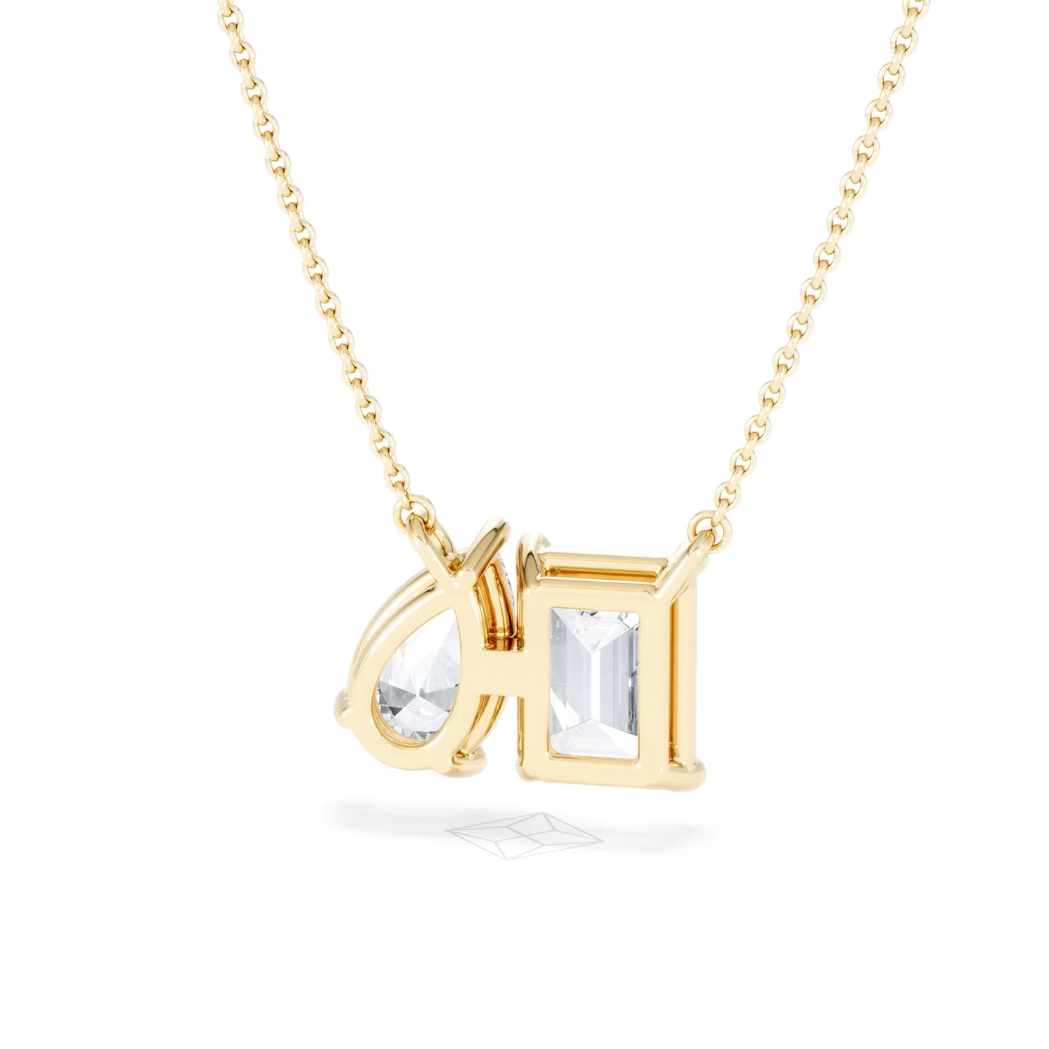 Toi Et Moi 3.00ct Emerald and Pear Cut Lab Diamond 2 Stone Necklace in 18K Yellow Gold - Image 46