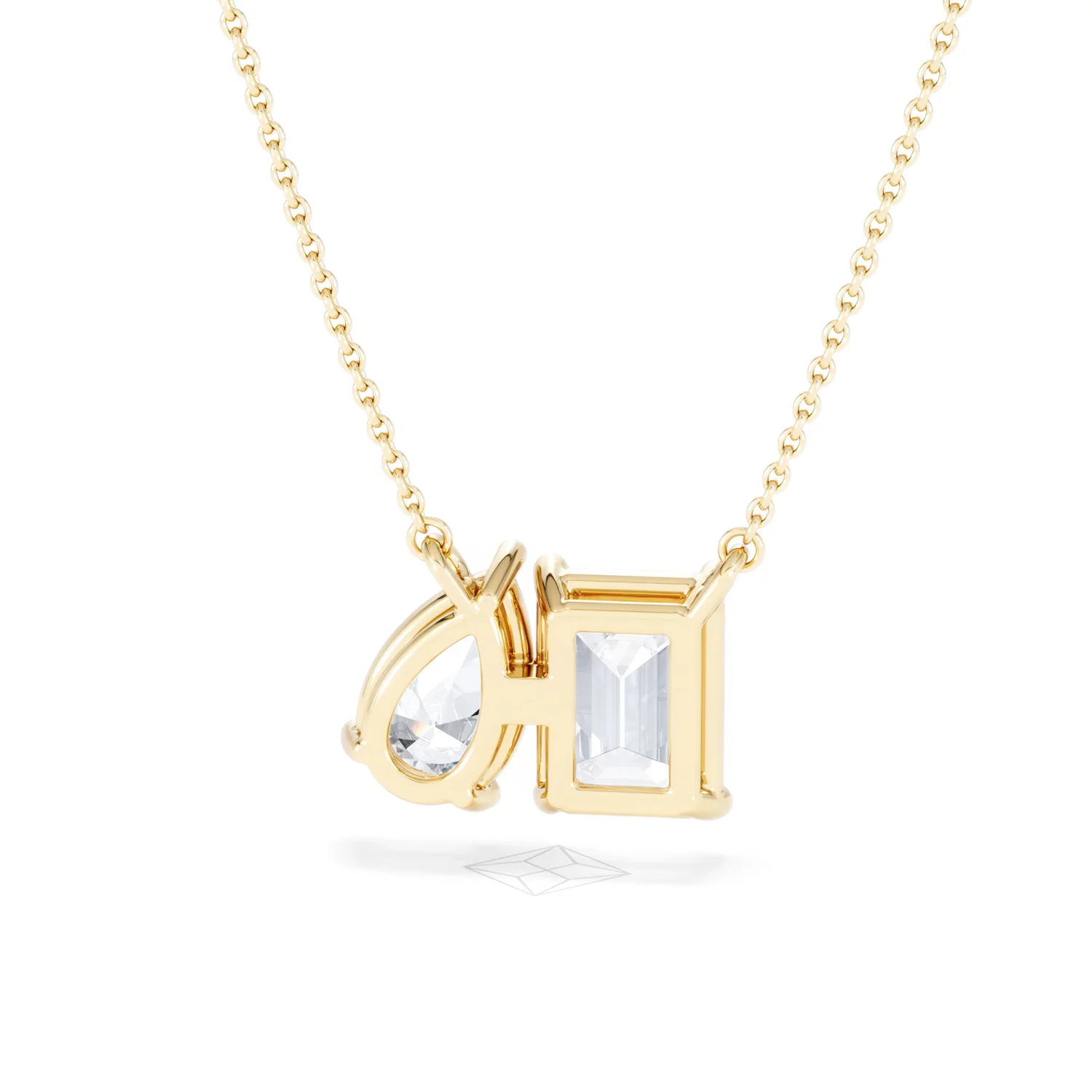 Toi Et Moi 3.00ct Emerald and Pear Cut Lab Diamond 2 Stone Necklace in 18K Yellow Gold - Image 47