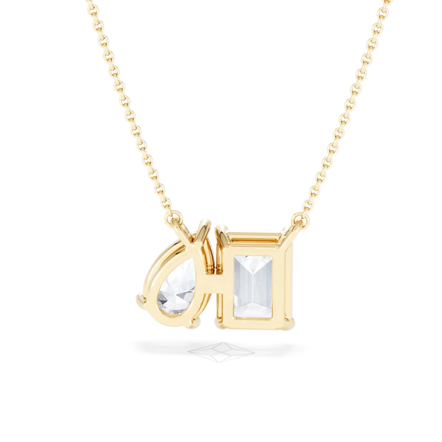 Toi Et Moi 3.00ct Emerald and Pear Cut Lab Diamond 2 Stone Necklace in 18K Yellow Gold - Image 48