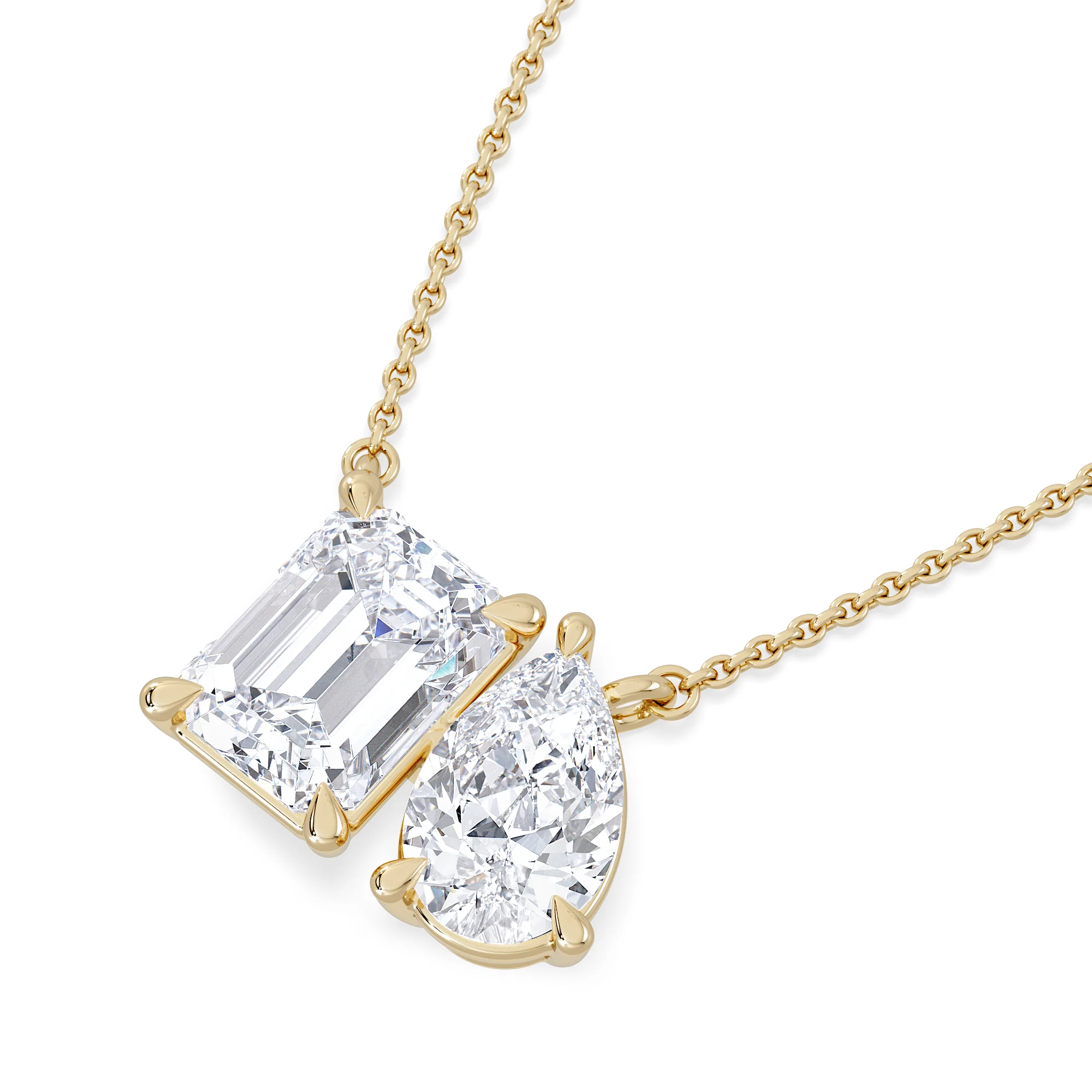 Toi Et Moi 3.00ct Emerald and Pear Cut Lab Diamond 2 Stone Necklace in 18K Yellow Gold - Image 5