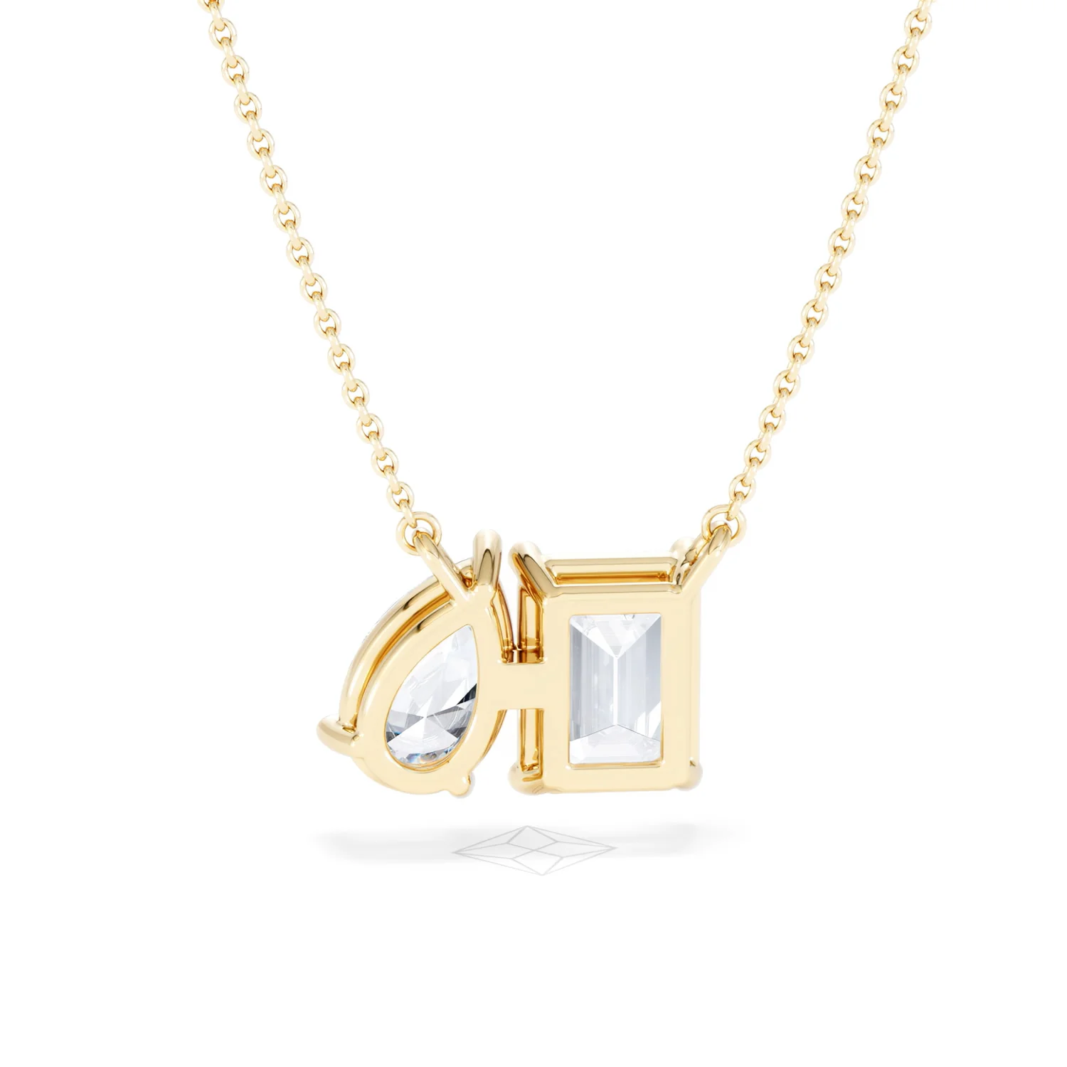 Toi Et Moi 3.00ct Emerald and Pear Cut Lab Diamond 2 Stone Necklace in 18K Yellow Gold - Image 50