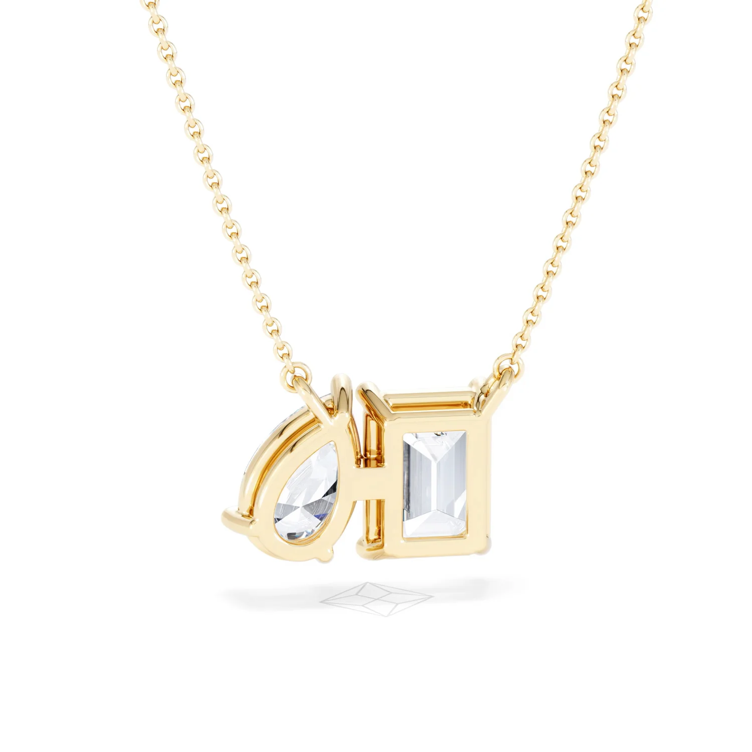 Toi Et Moi 3.00ct Emerald and Pear Cut Lab Diamond 2 Stone Necklace in 18K Yellow Gold - Image 51