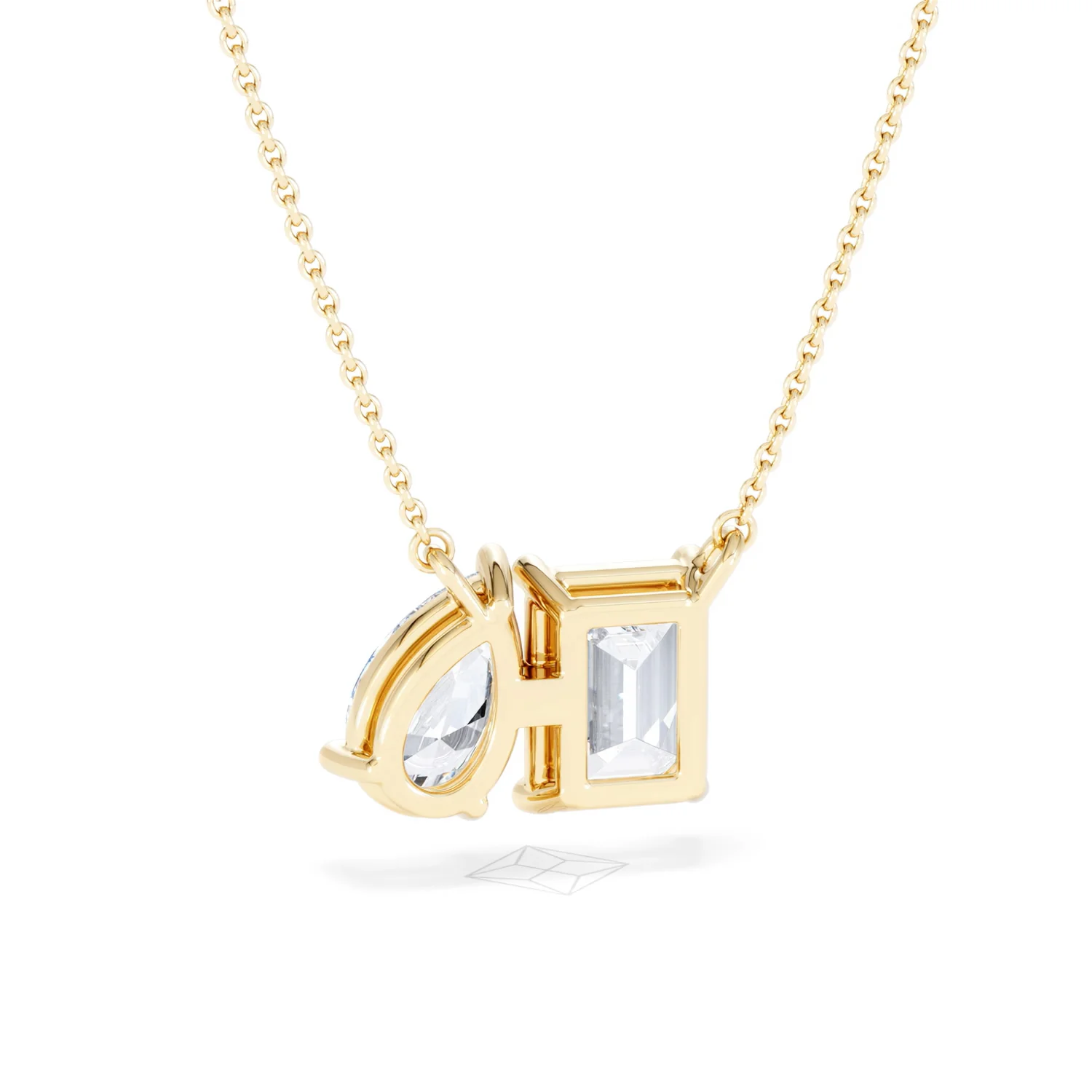 Toi Et Moi 3.00ct Emerald and Pear Cut Lab Diamond 2 Stone Necklace in 18K Yellow Gold - Image 52