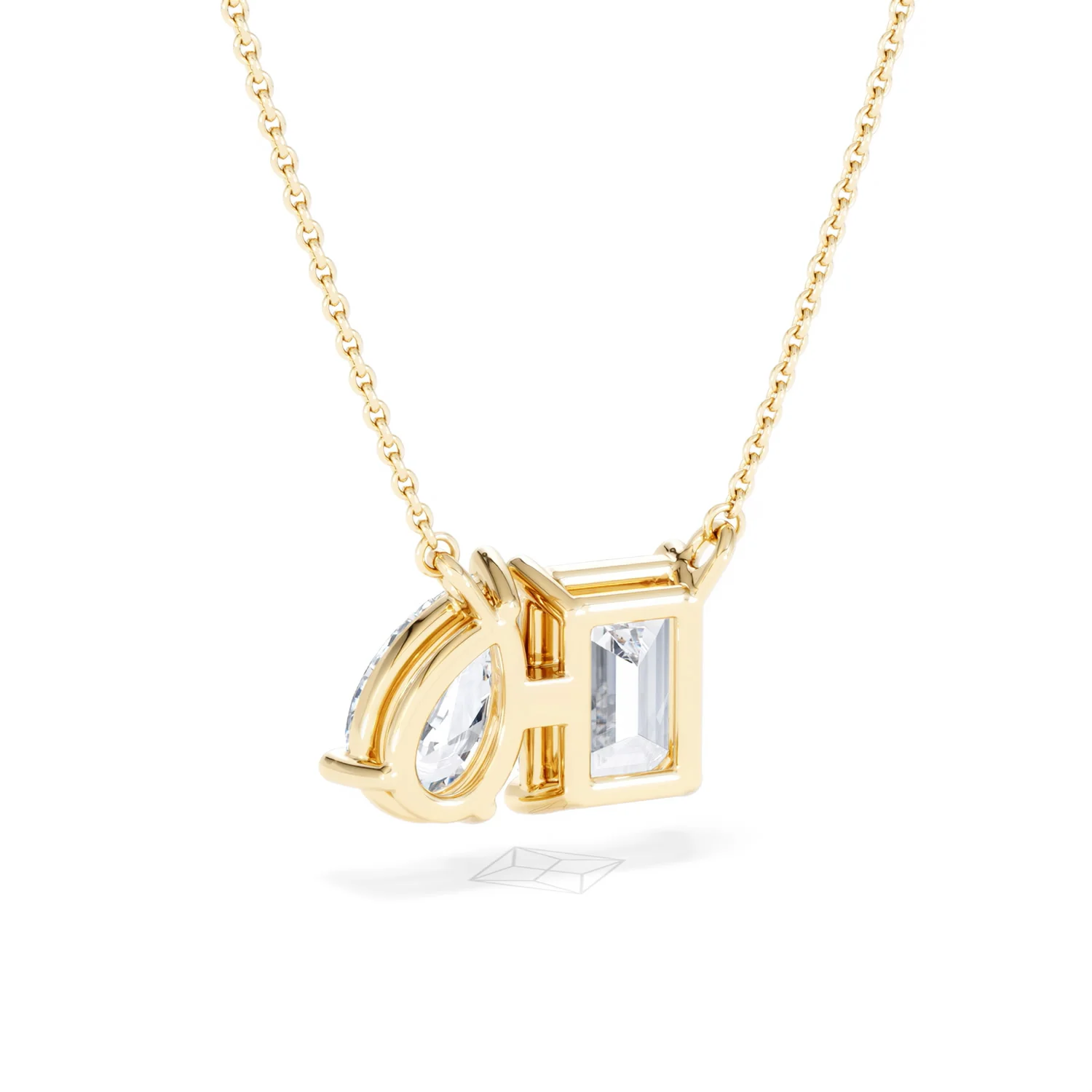 Toi Et Moi 3.00ct Emerald and Pear Cut Lab Diamond 2 Stone Necklace in 18K Yellow Gold - Image 54
