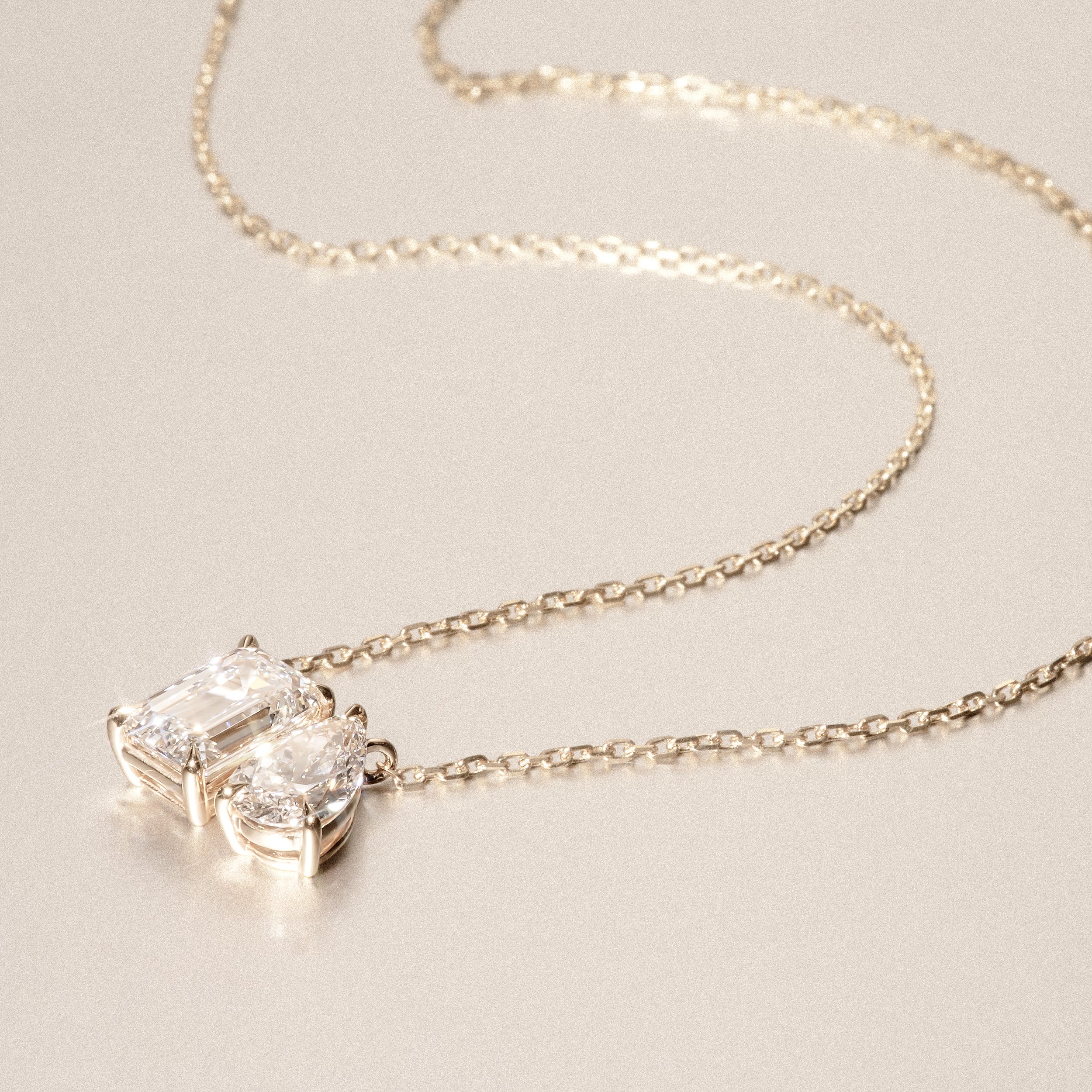 Toi Et Moi 3.00ct Emerald and Pear Cut Lab Diamond 2 Stone Necklace in 18K Yellow Gold - Image 6